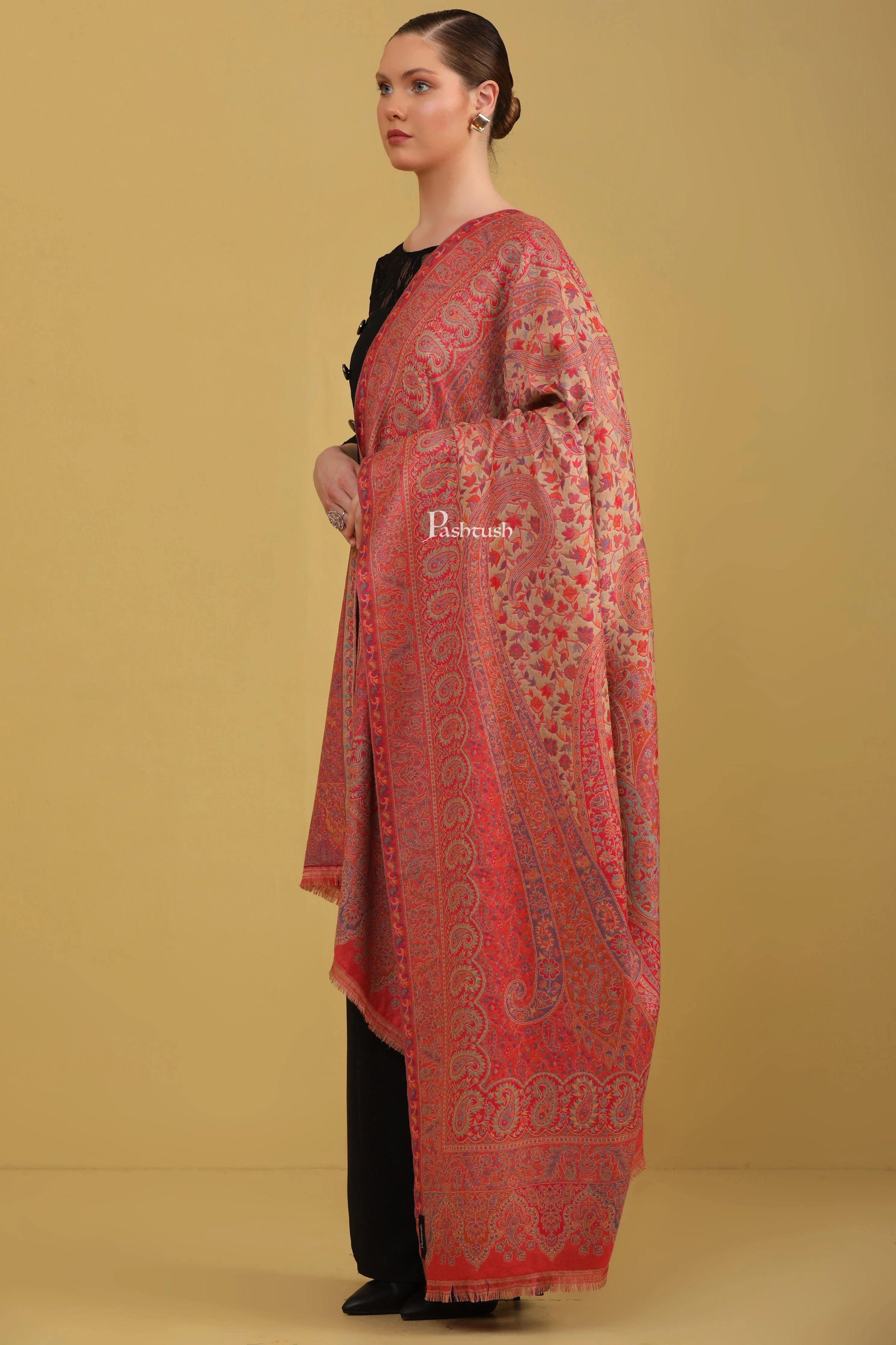 Pashtush Womens Faux Pashmina Shawl, Ethnic Pasiley Weave Design, Multicolour - Image 3