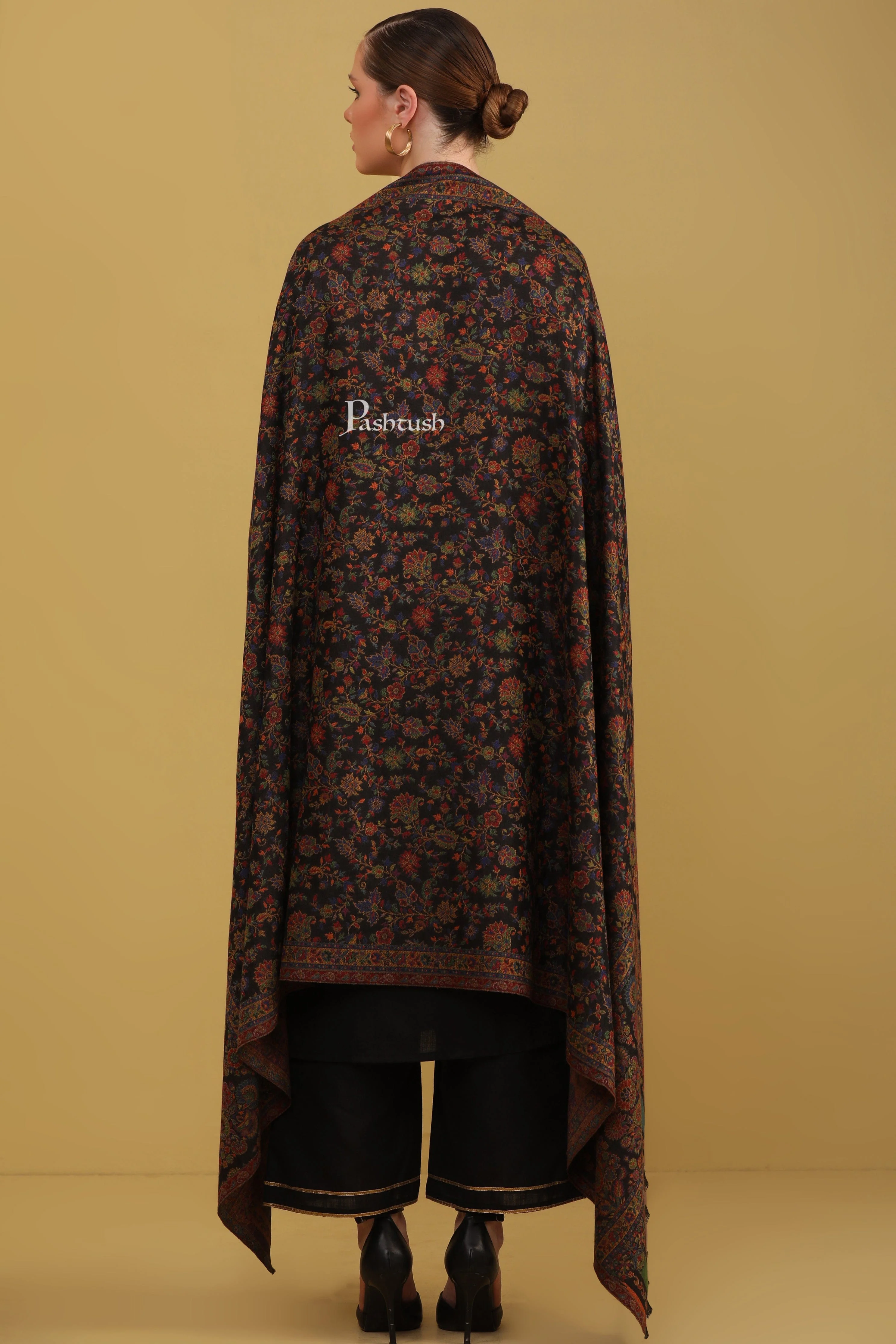 Pashtush Womens Faux Pashmina Shawl, Ethnic  Weave Design, Black - Image 6