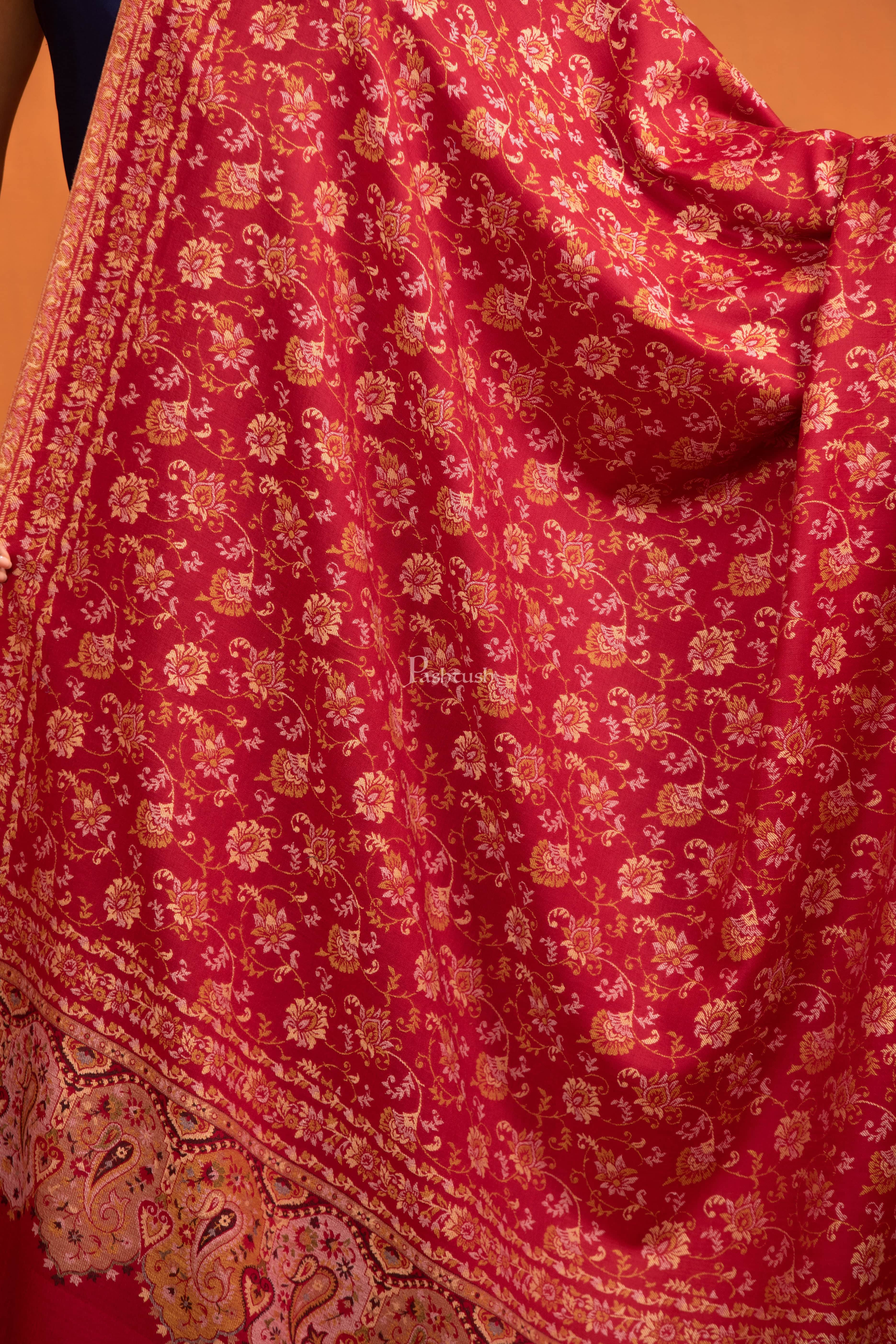 Pashtush Womens Faux Pashmina Shawl, Ethnic Weave Design, Maroon - Image 2