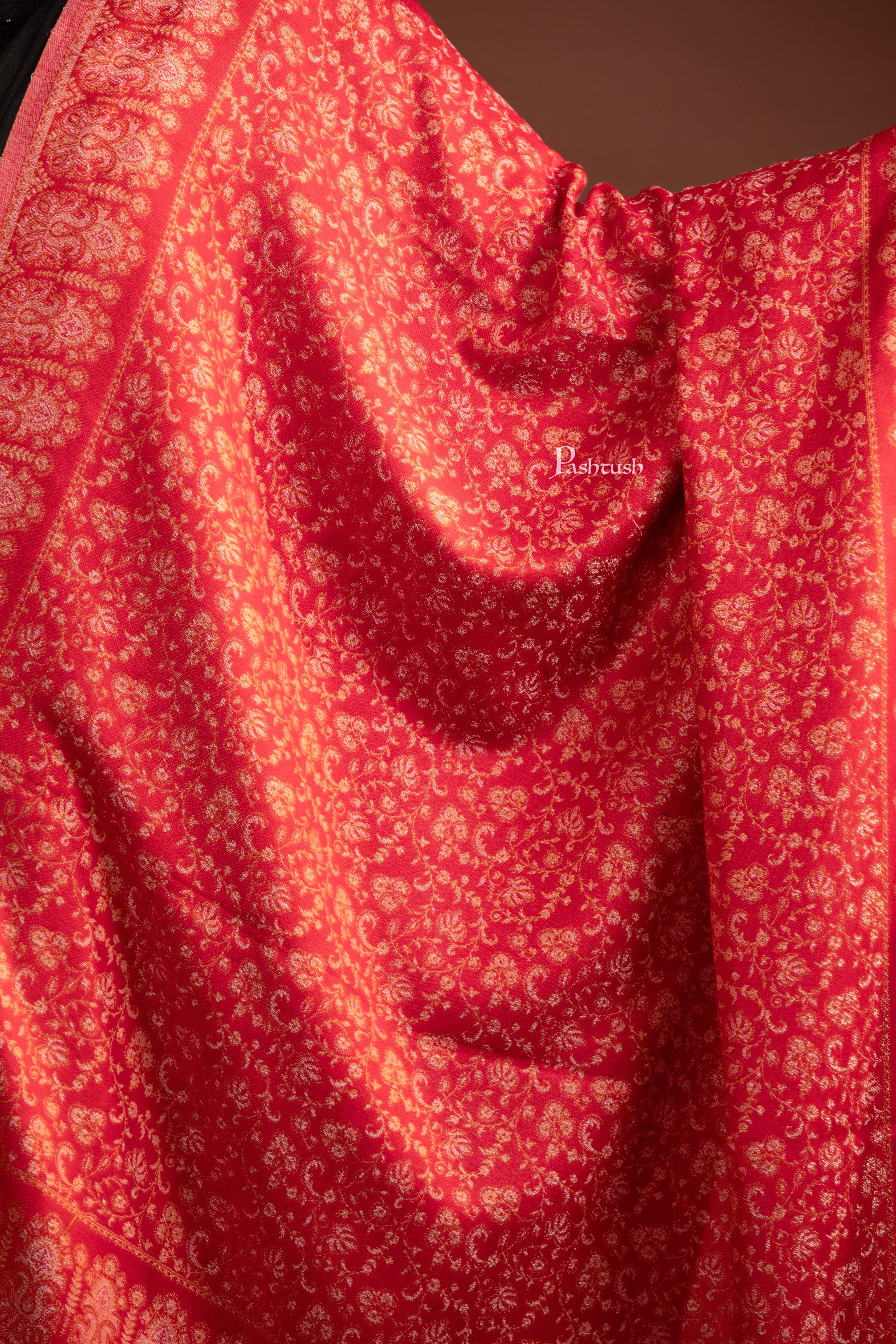 Pashtush Womens Faux Pashmina Shawl, Ethnic  Weave Design, Maroon - Image 2