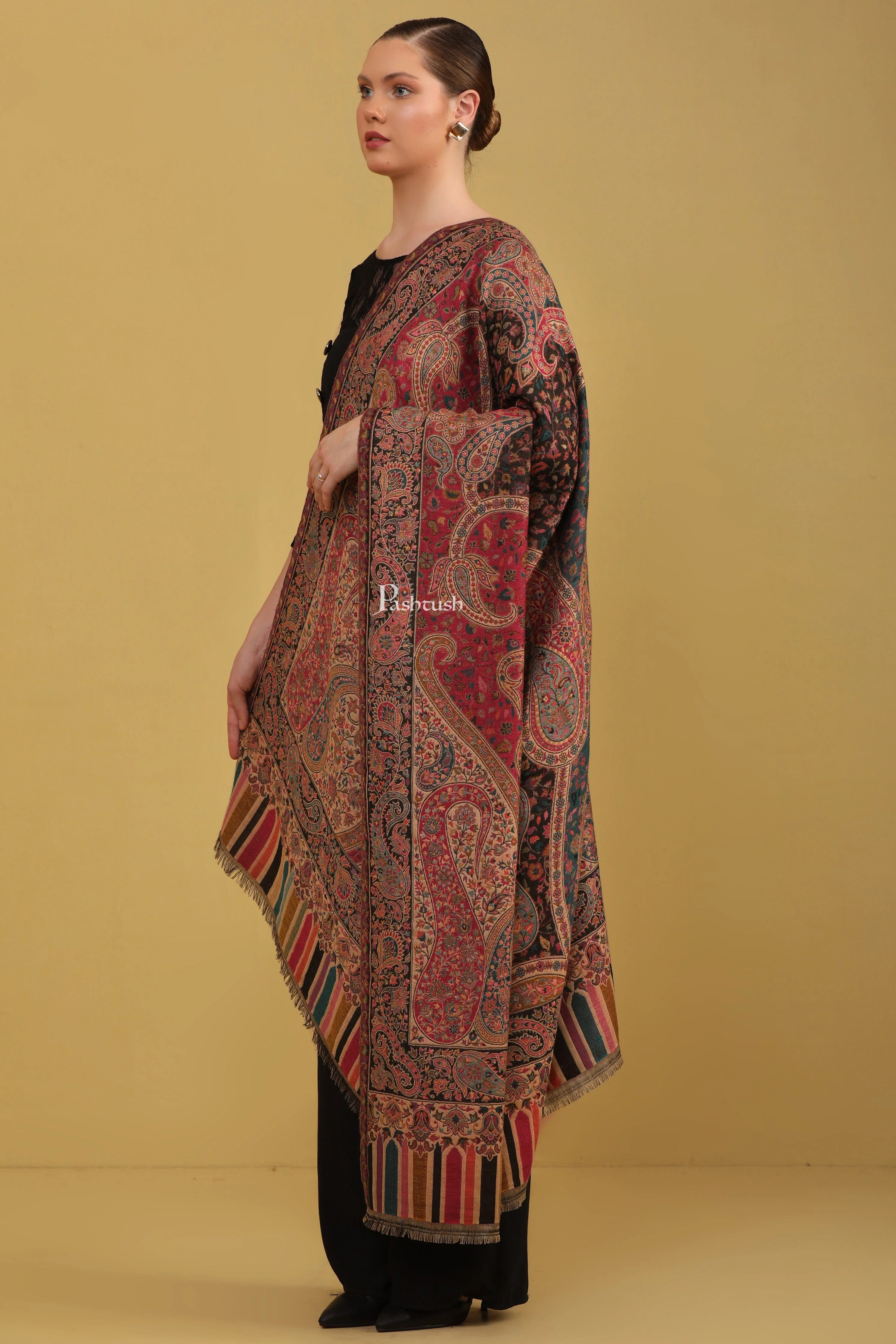 Pashtush Womens Faux Pashmina Shawl, Ethnic Weave Design, Multicolour - Image 4