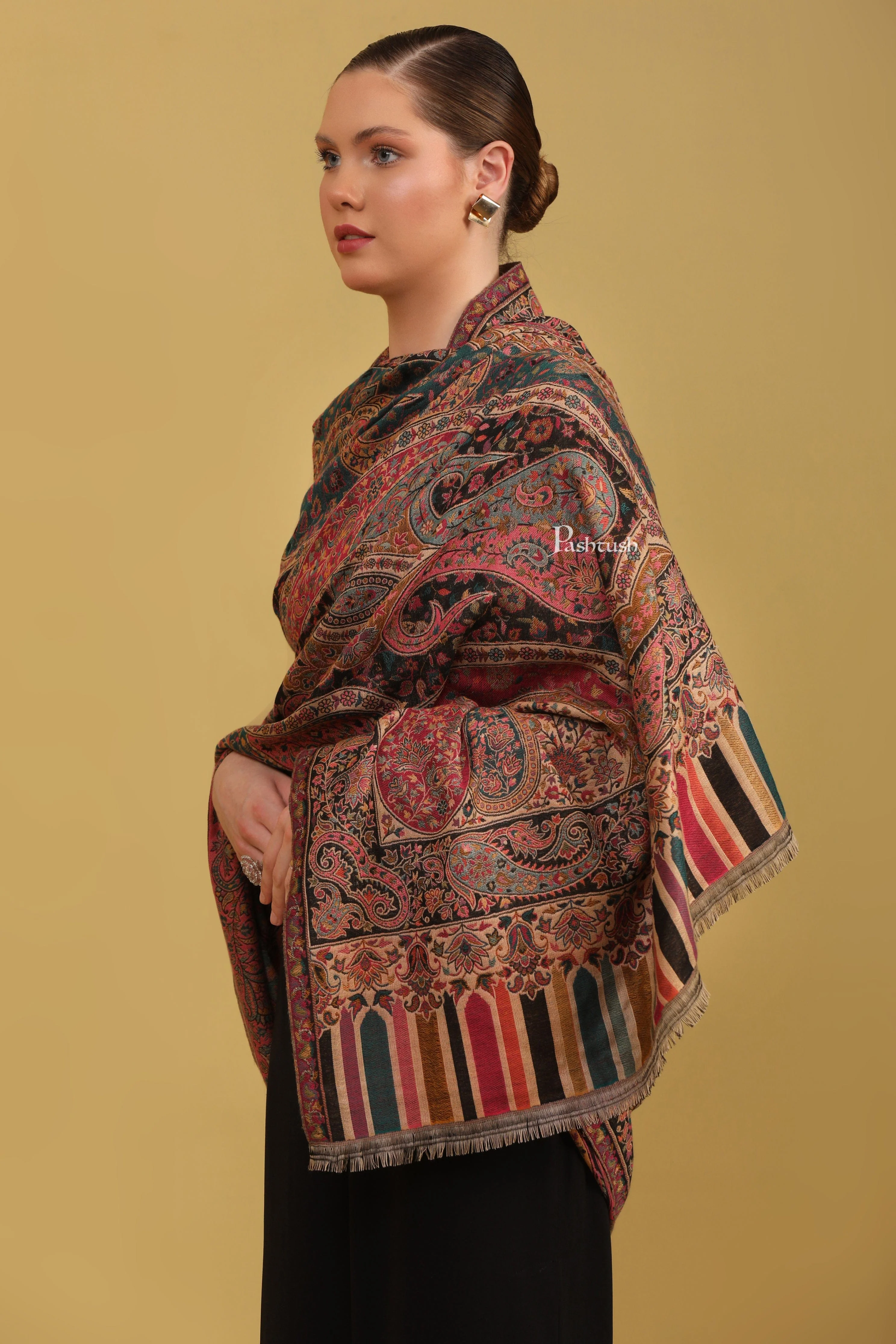 Pashtush Womens Faux Pashmina Shawl, Ethnic Weave Design, Multicolour - Image 5