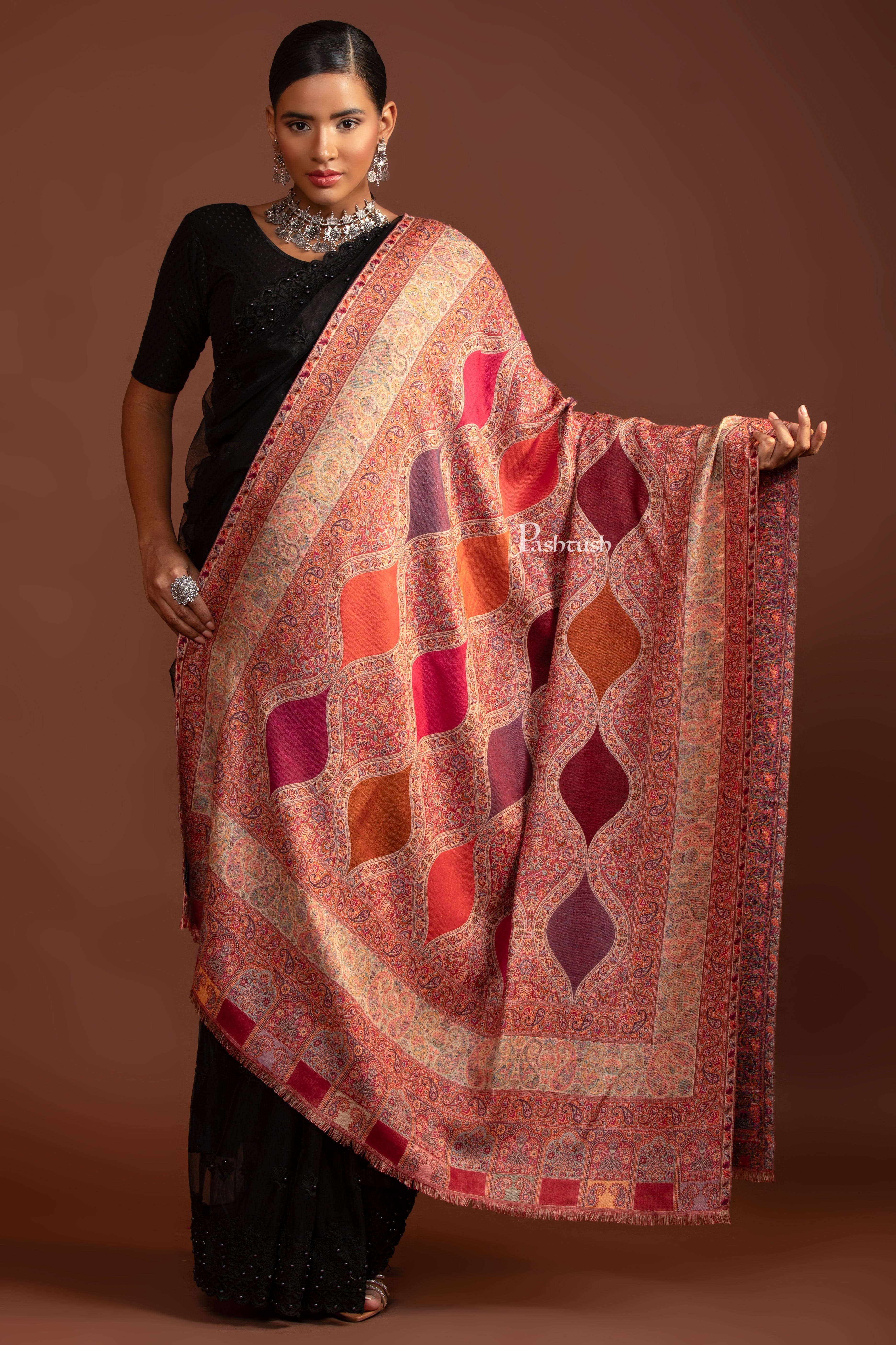 Pashtush Womens Faux Pashmina Shawl, Ethnic Weave Design, Multicolour - Image 2