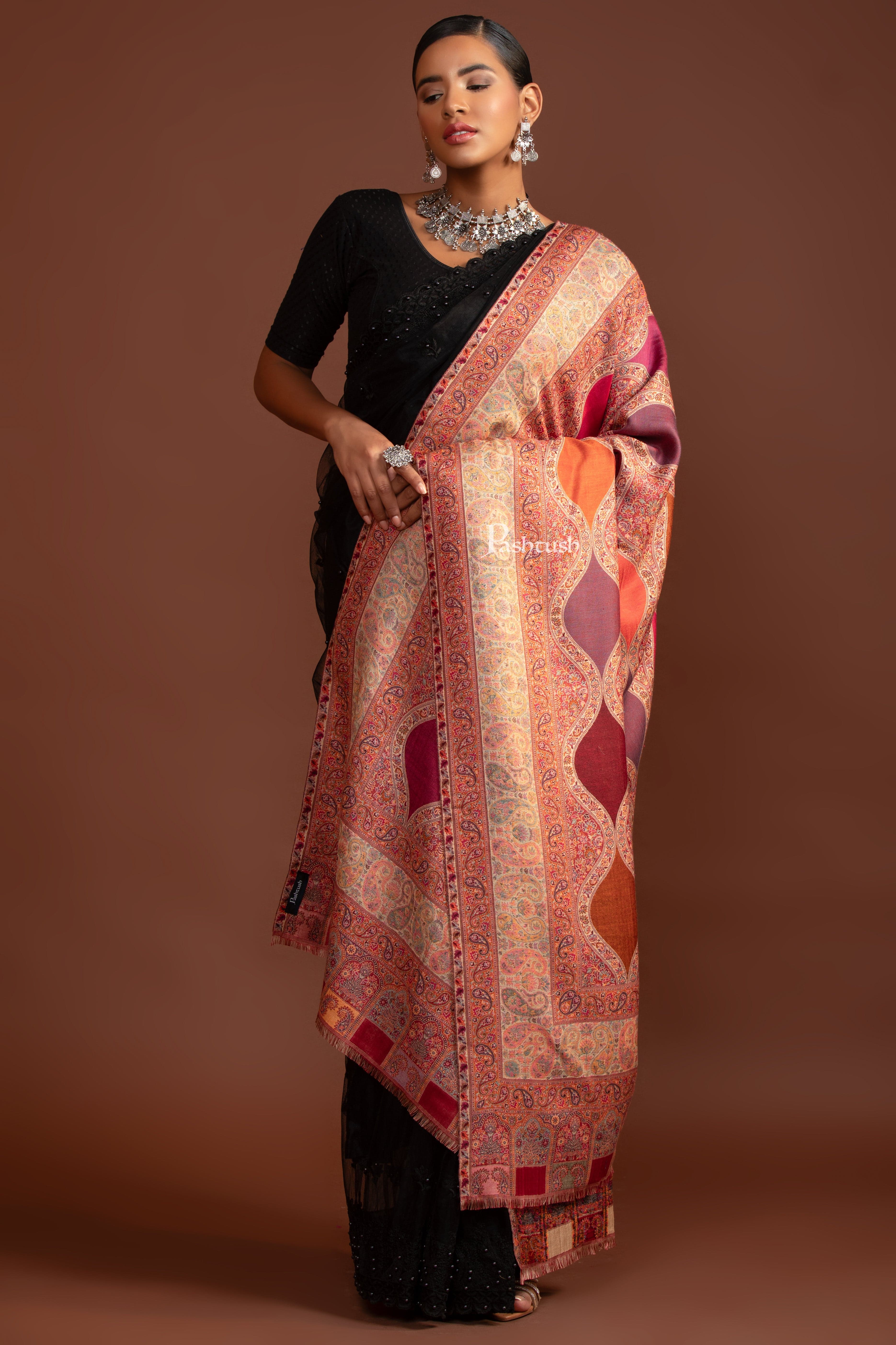 Pashtush Womens Faux Pashmina Shawl, Ethnic Weave Design, Multicolour - Image 3