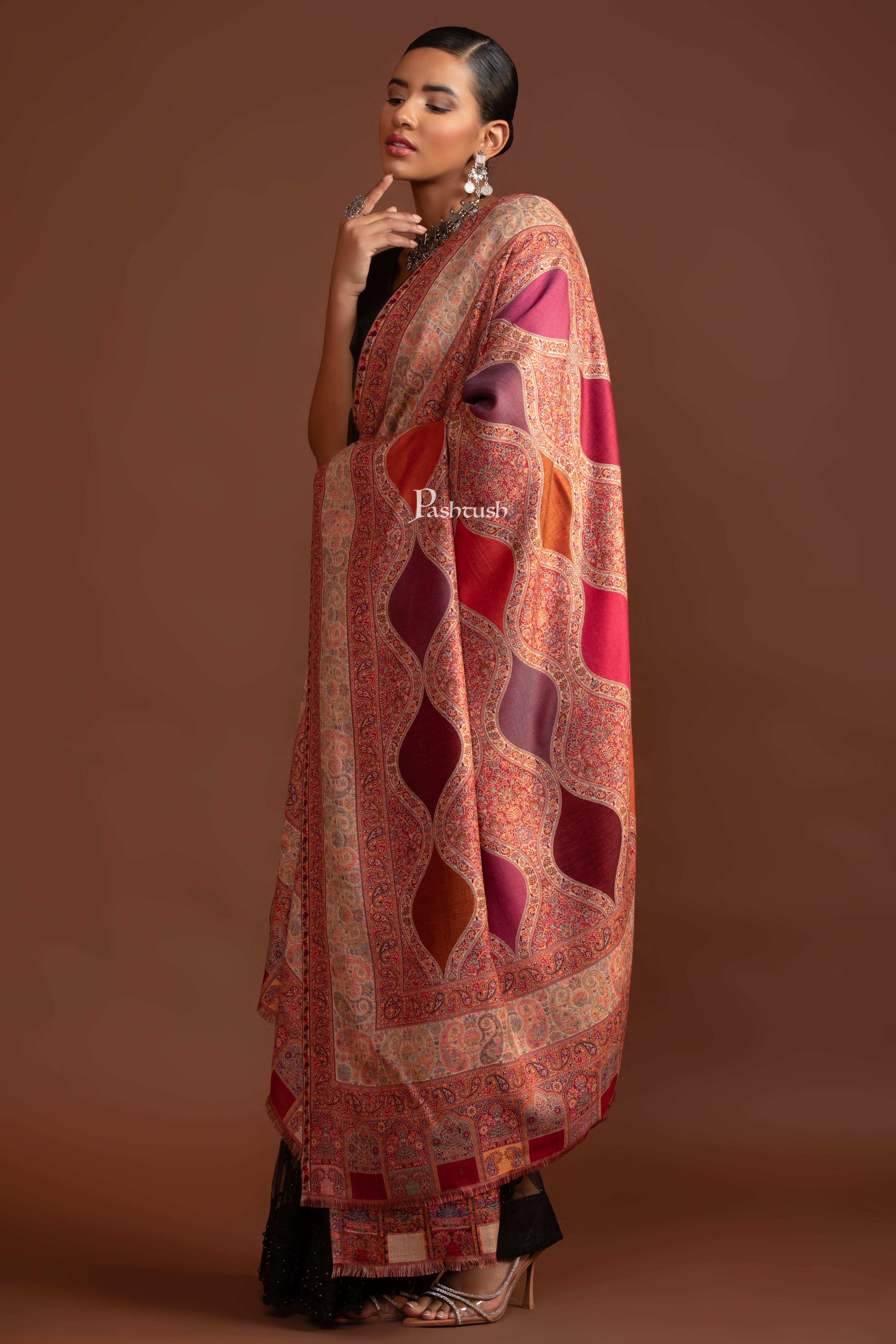 Pashtush Womens Faux Pashmina Shawl, Ethnic Weave Design, Multicolour - Image 4