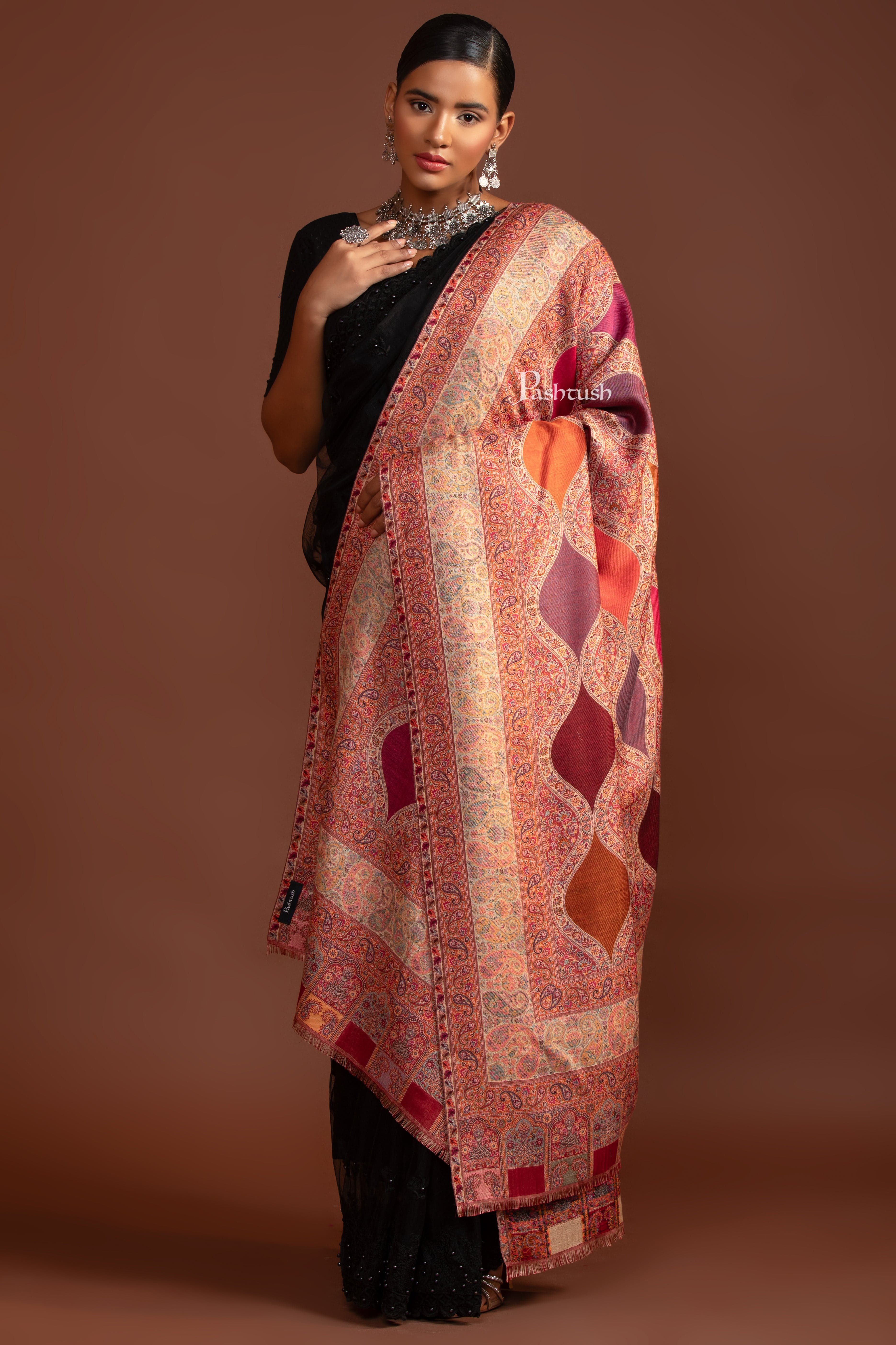 Pashtush Womens Faux Pashmina Shawl, Ethnic Weave Design, Multicolour - Image 5