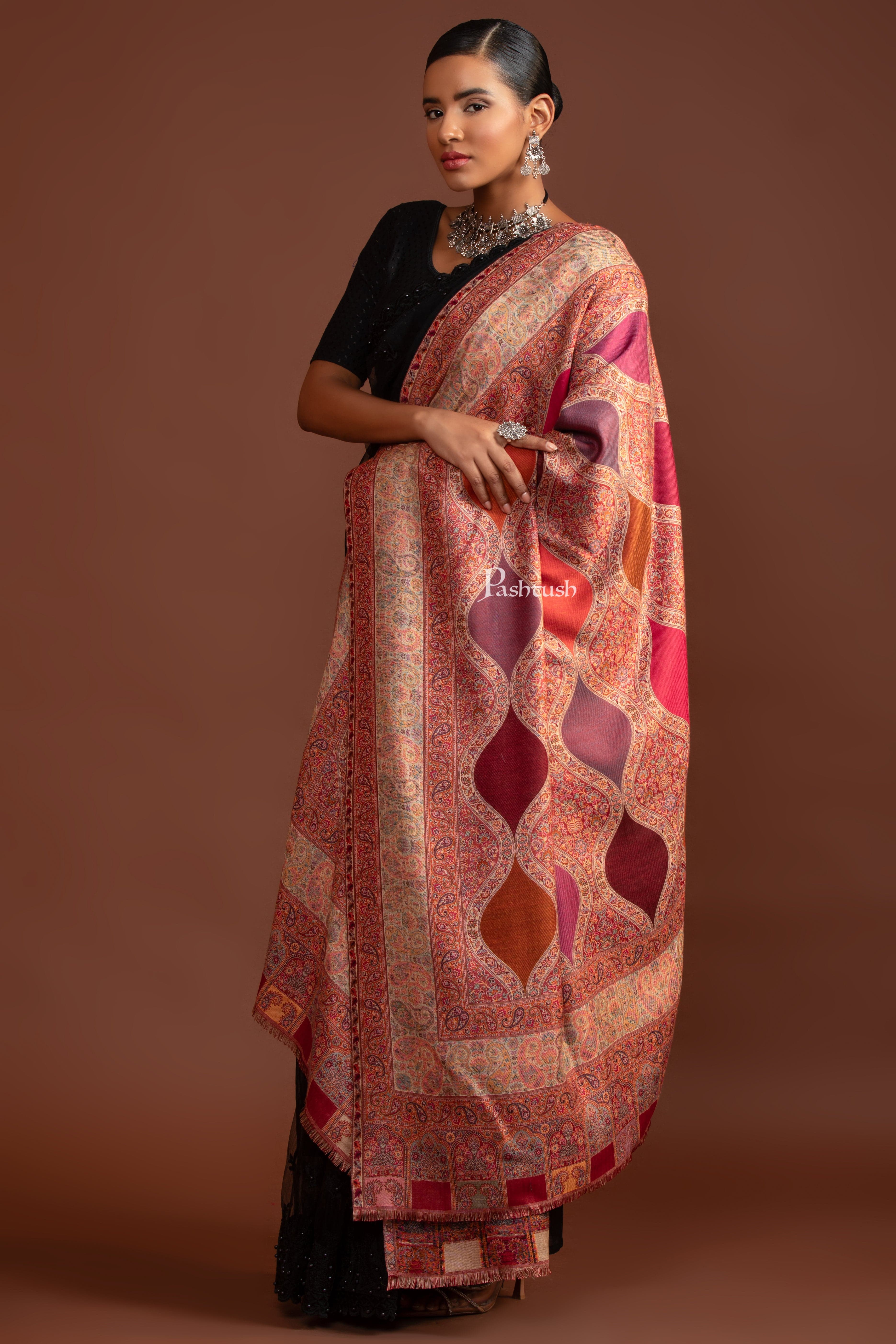 Pashtush Womens Faux Pashmina Shawl, Ethnic Weave Design, Multicolour - Image 6
