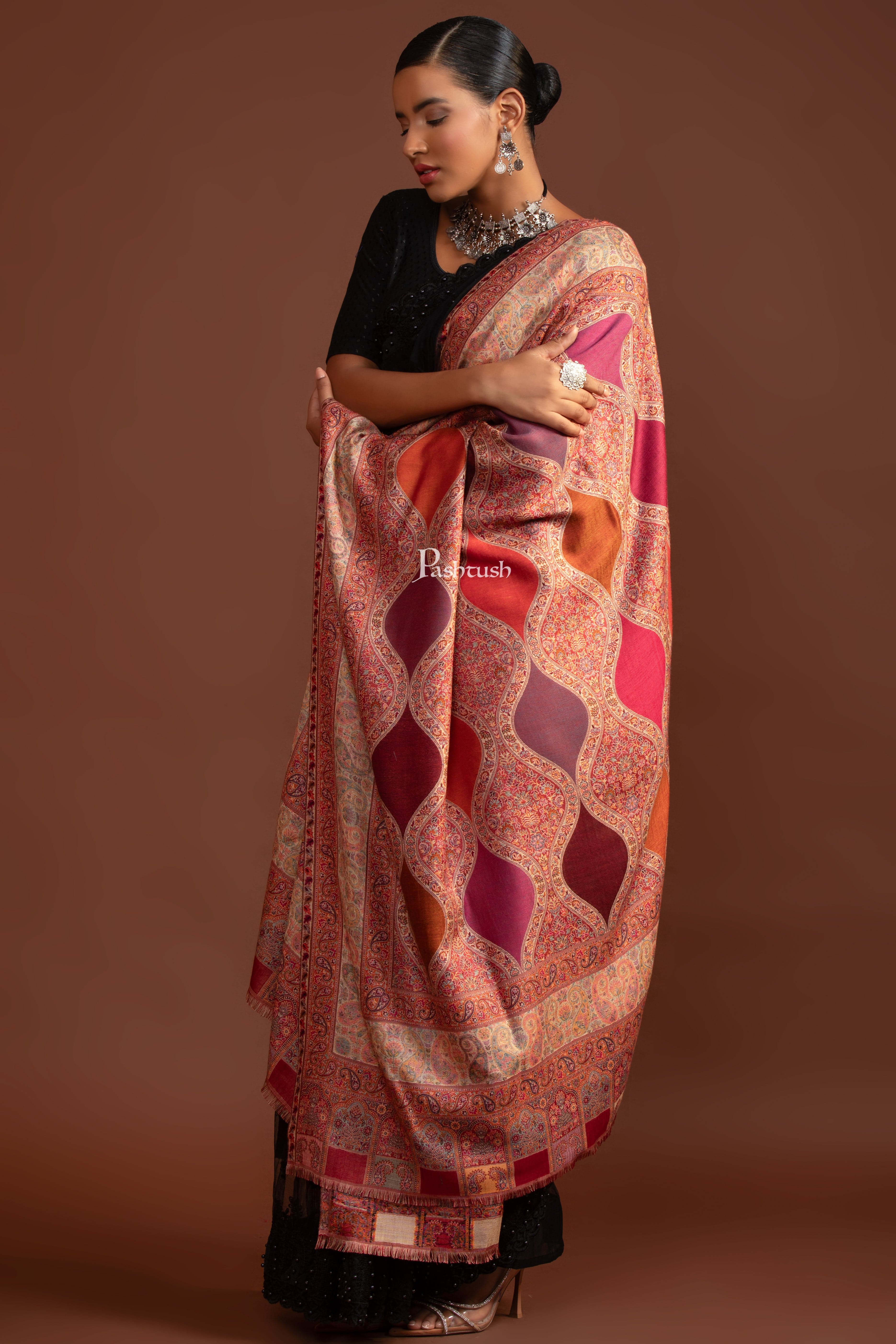 Pashtush Womens Faux Pashmina Shawl, Ethnic Weave Design, Multicolour - Image 7