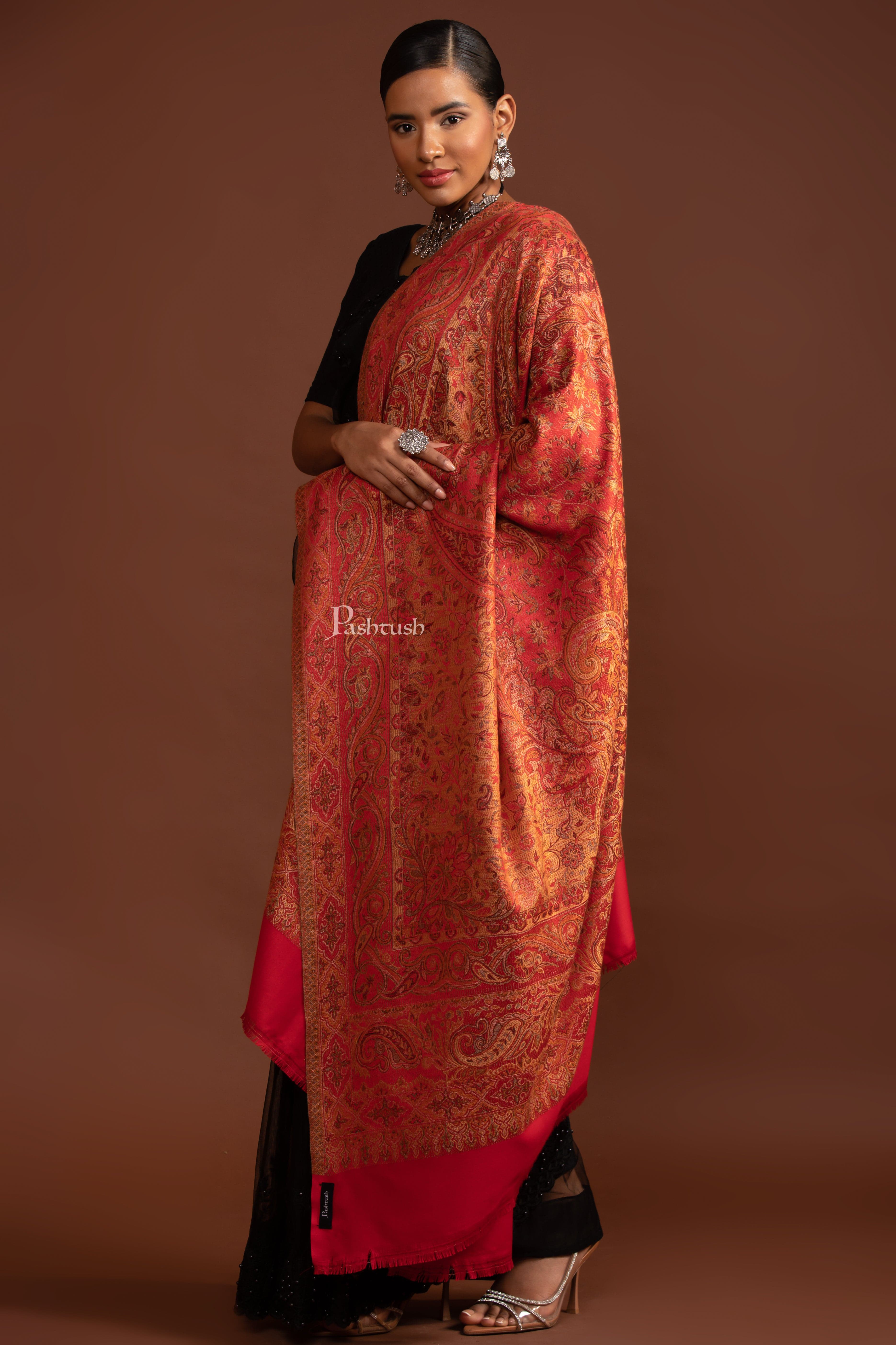 Pashtush Womens Faux Pashmina Shawl, Ethnic Weave, Maroon - Image 3