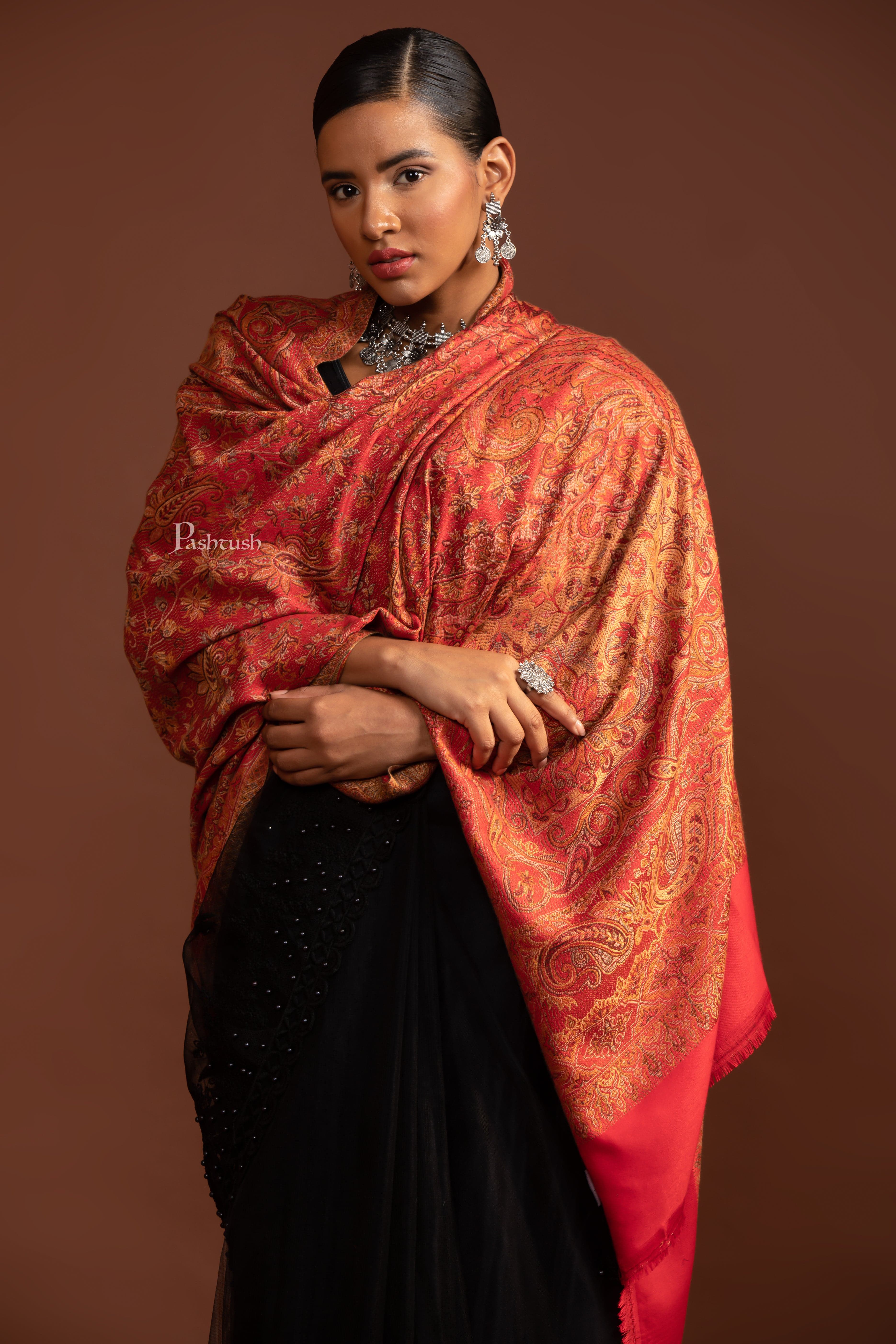 Pashtush Womens Faux Pashmina Shawl, Ethnic Weave, Maroon - Image 6