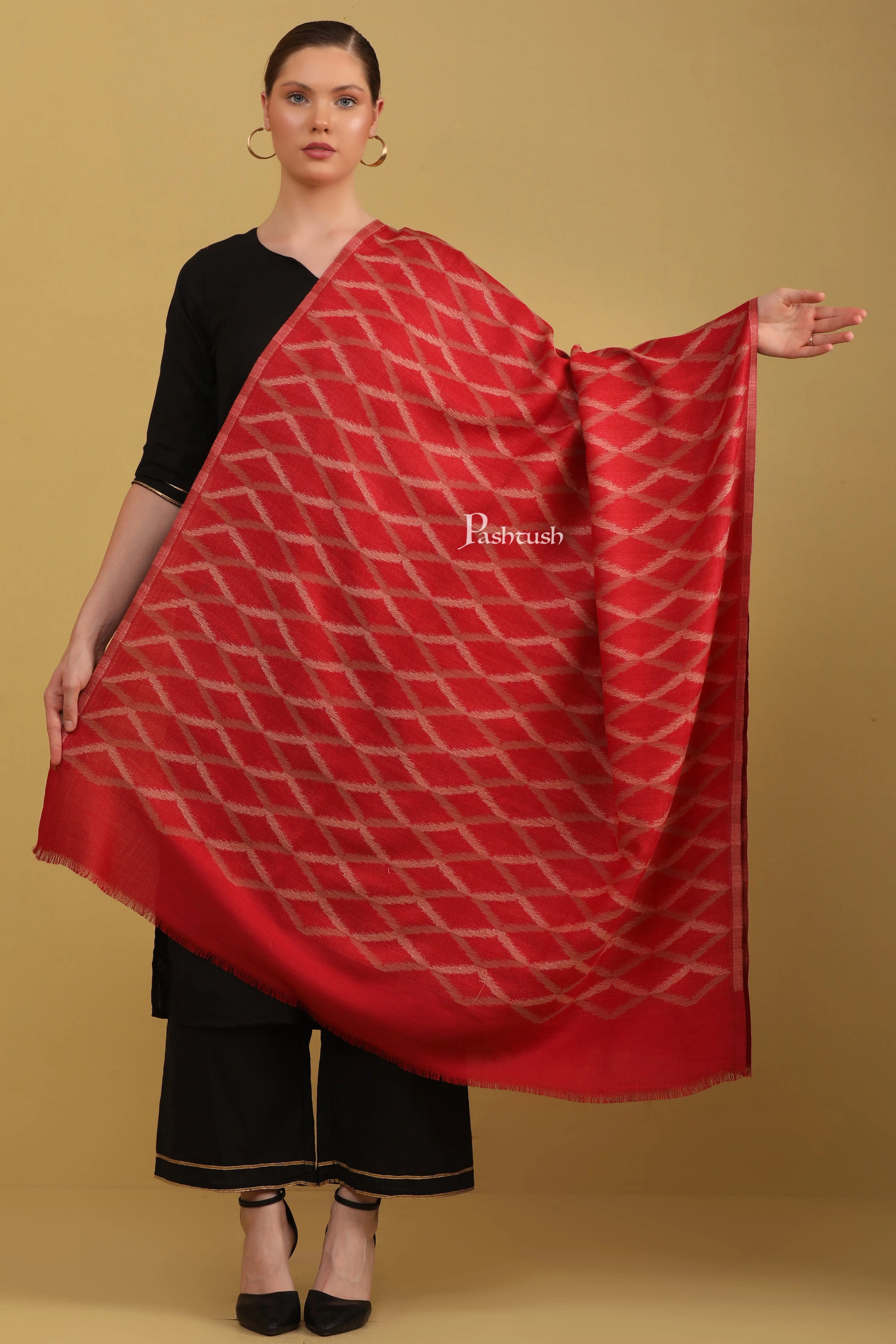 Pashtush Womens Faux Pashmina Shawl, Ethnic Weave, Multicolour - Image 3
