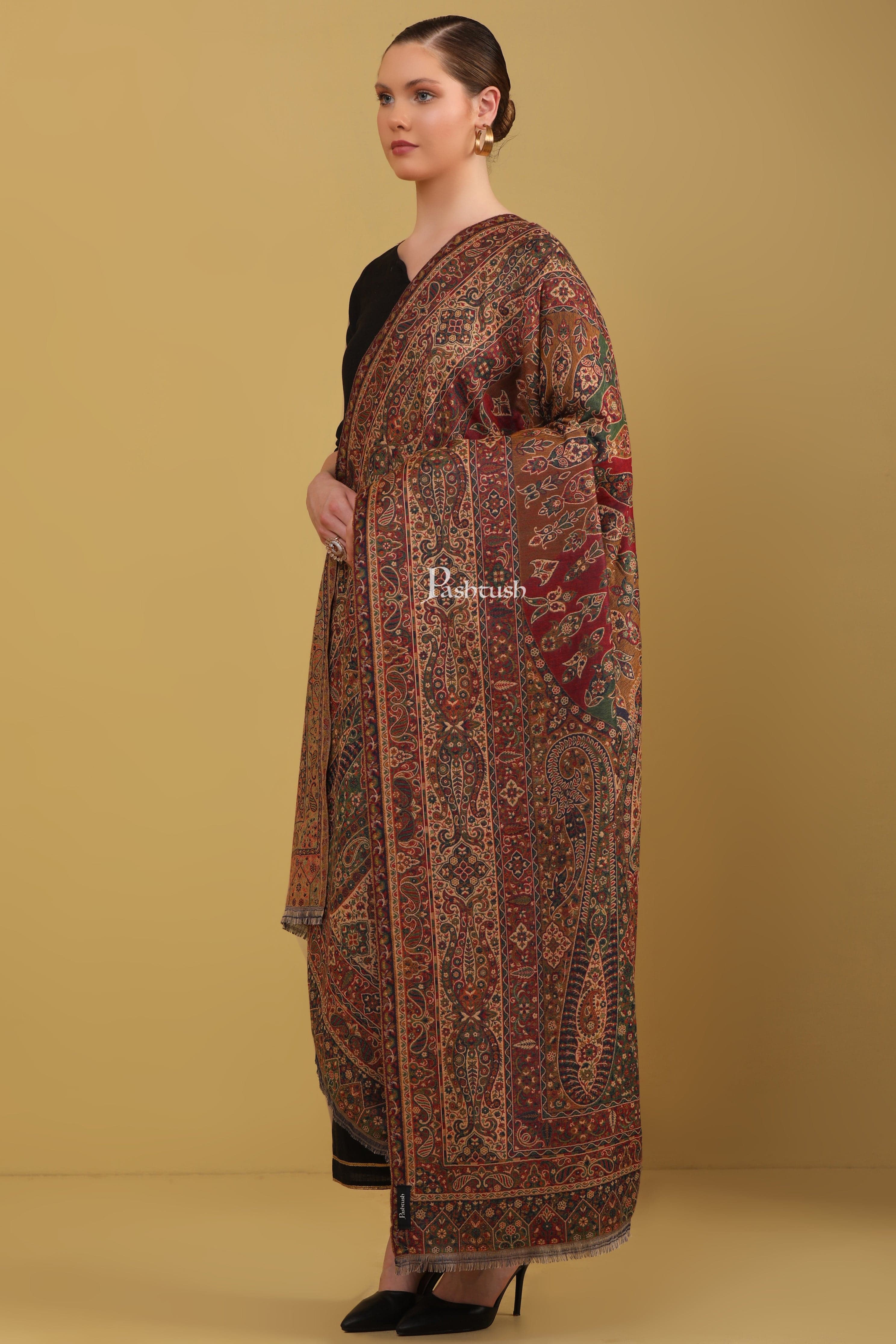 Pashtush Womens Faux Pashmina Shawl, Ethnic Weave Pasiley Design, Multicolour - Image 3