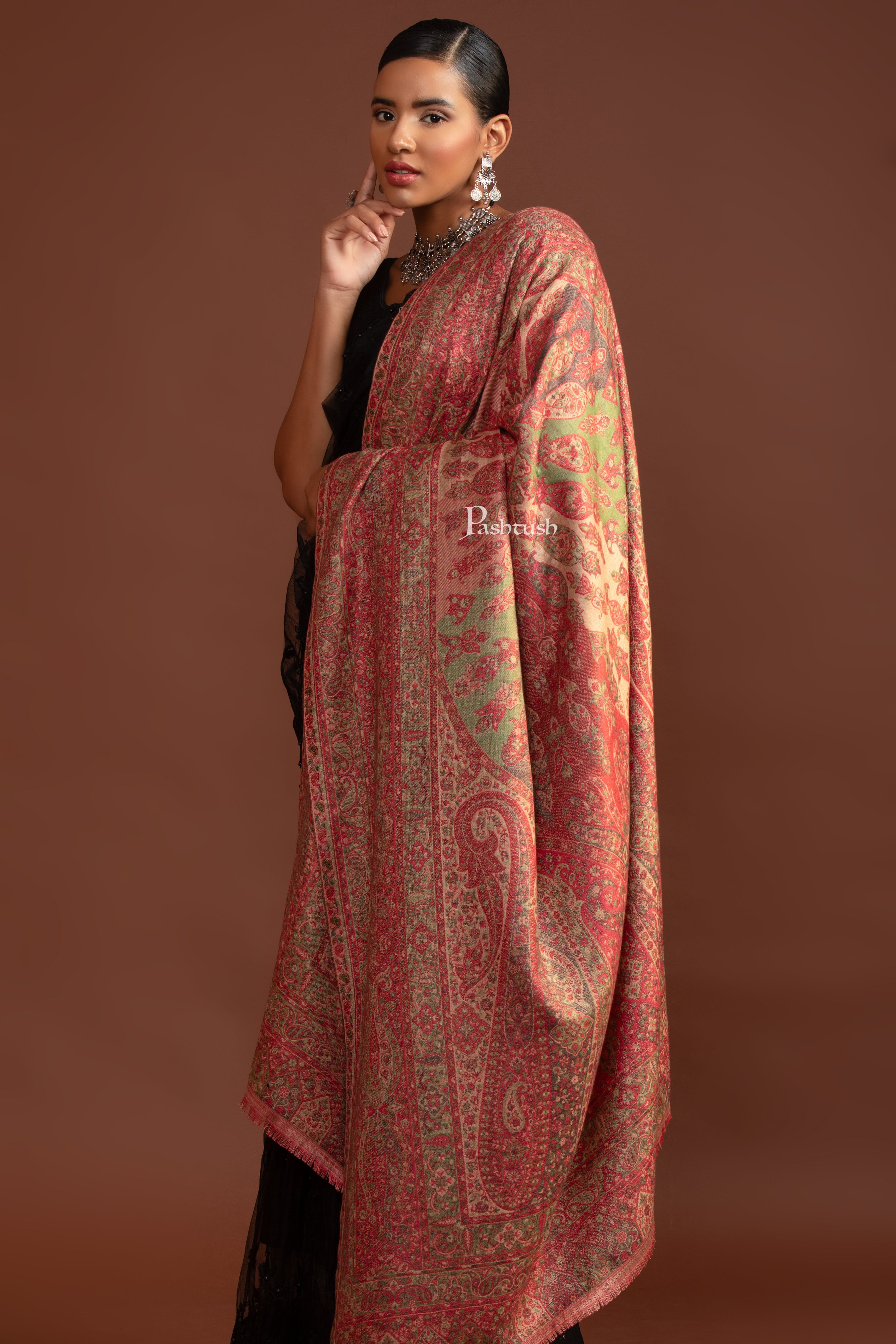 Pashtush Womens Faux Pashmina Shawl, Ethnic Weave Pasiley Design, Multicolour - Image 4