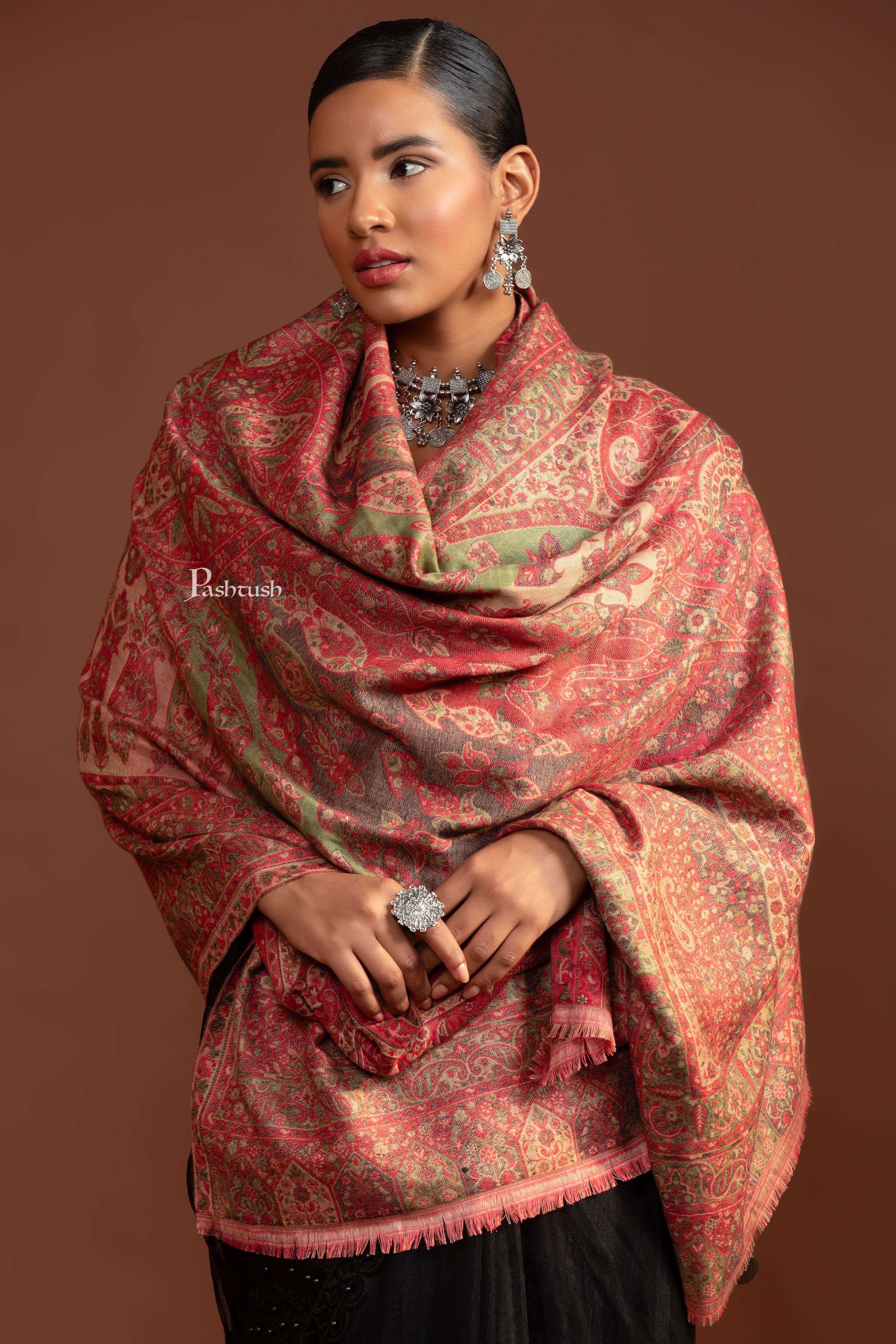 Pashtush Womens Faux Pashmina Shawl, Ethnic Weave Pasiley Design, Multicolour - Image 6