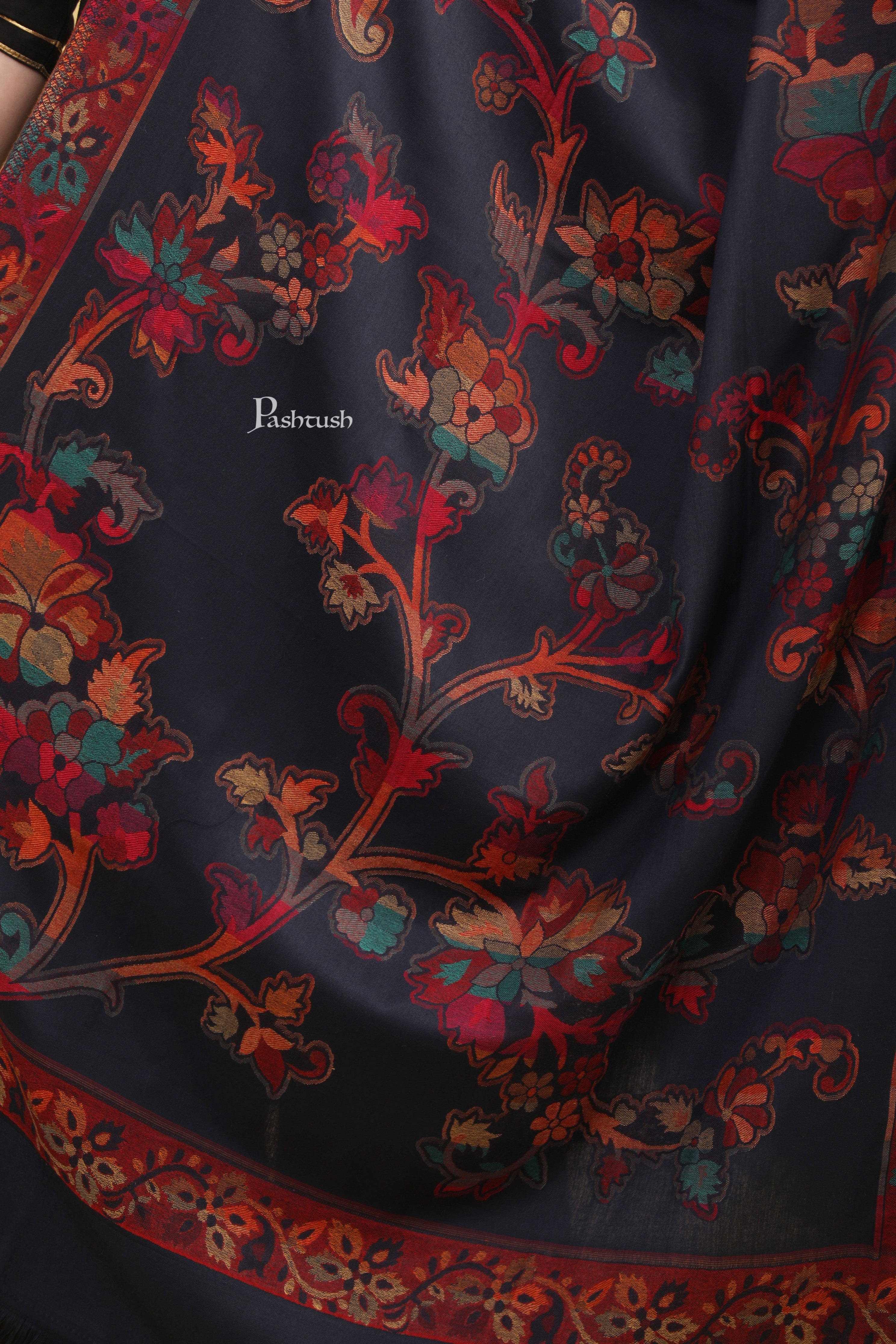 Pashtush Womens Faux Pashmina Shawl, Floral Weave ,Blue - Image 2