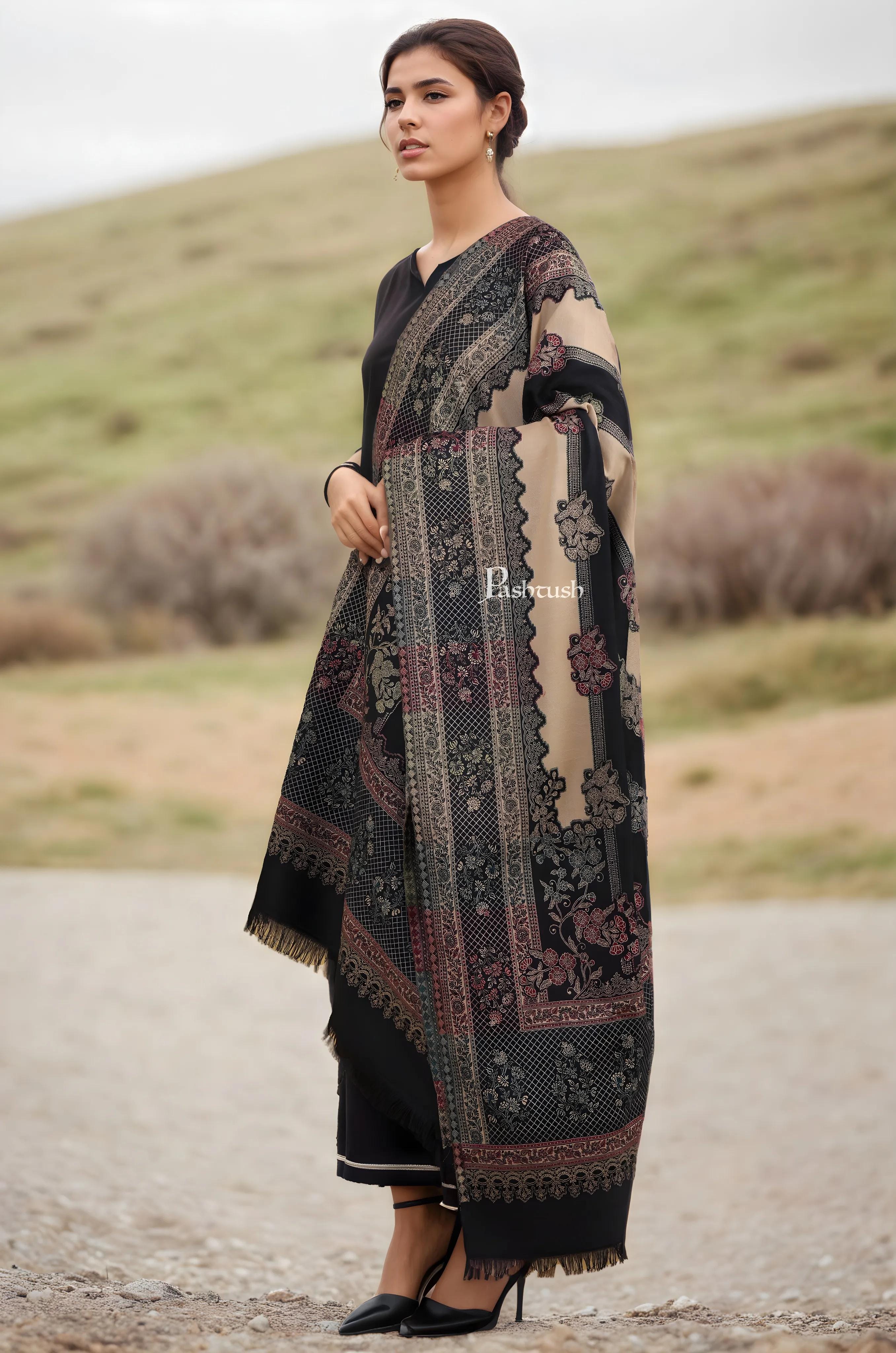 Pashtush Womens Faux Pashmina Shawl, Floral Weave with Stripes - Image 3
