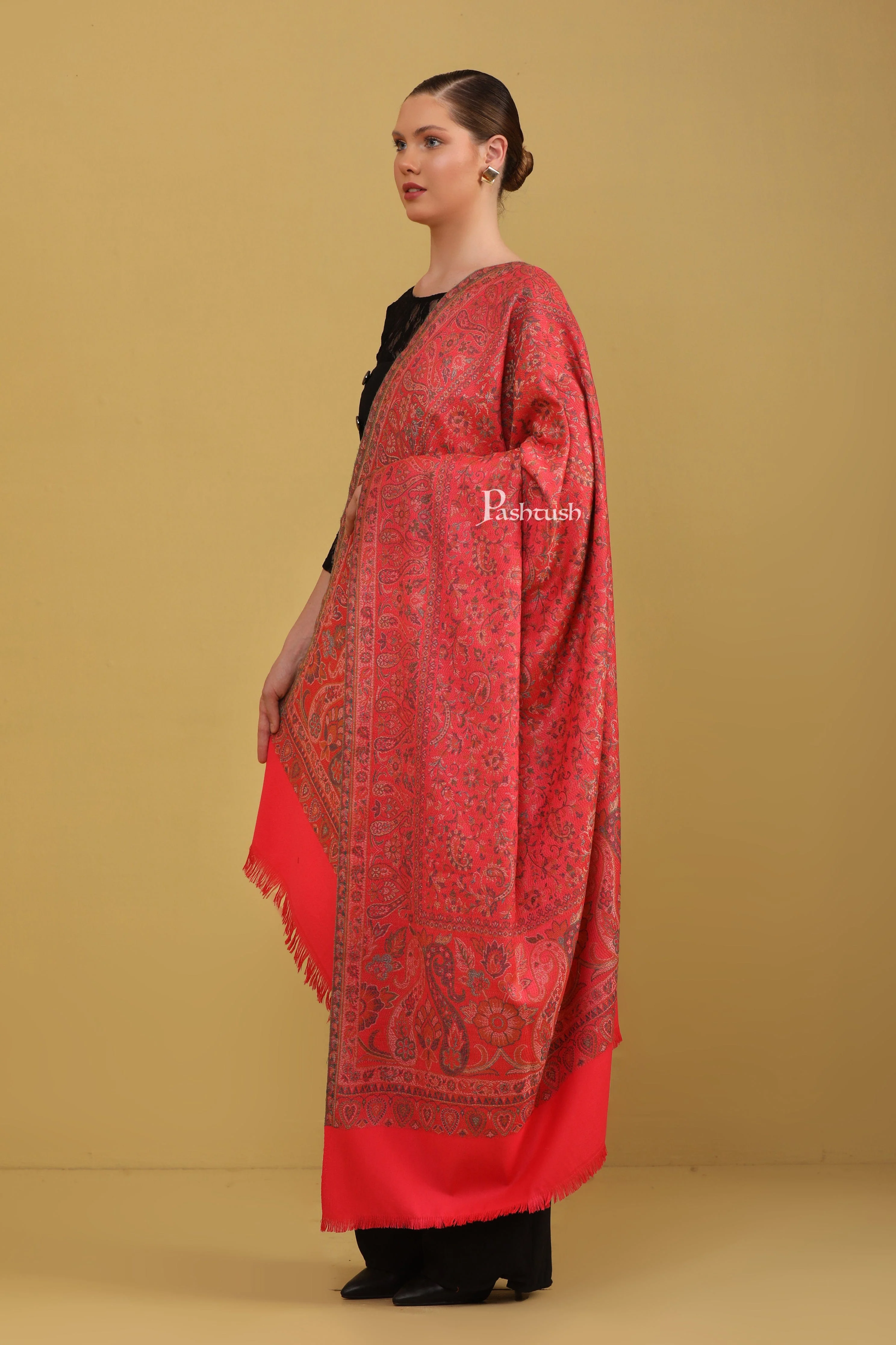 Pashtush Womens Faux Pashmina Shawl, Jamawar Design, Dark Pink - Image 6