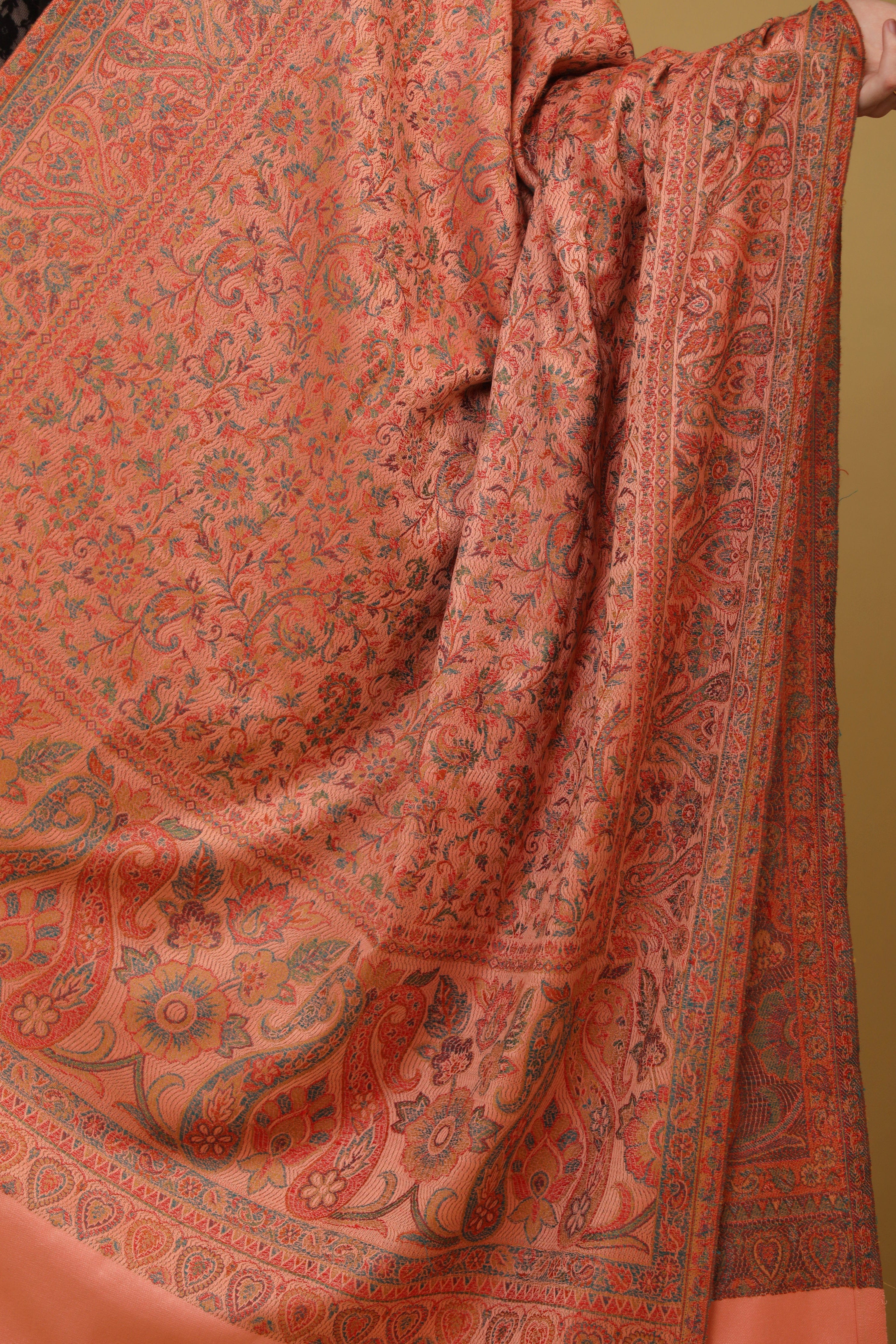 Pashtush Womens Faux Pashmina Shawl, Jamawar Design, Peach - Image 3