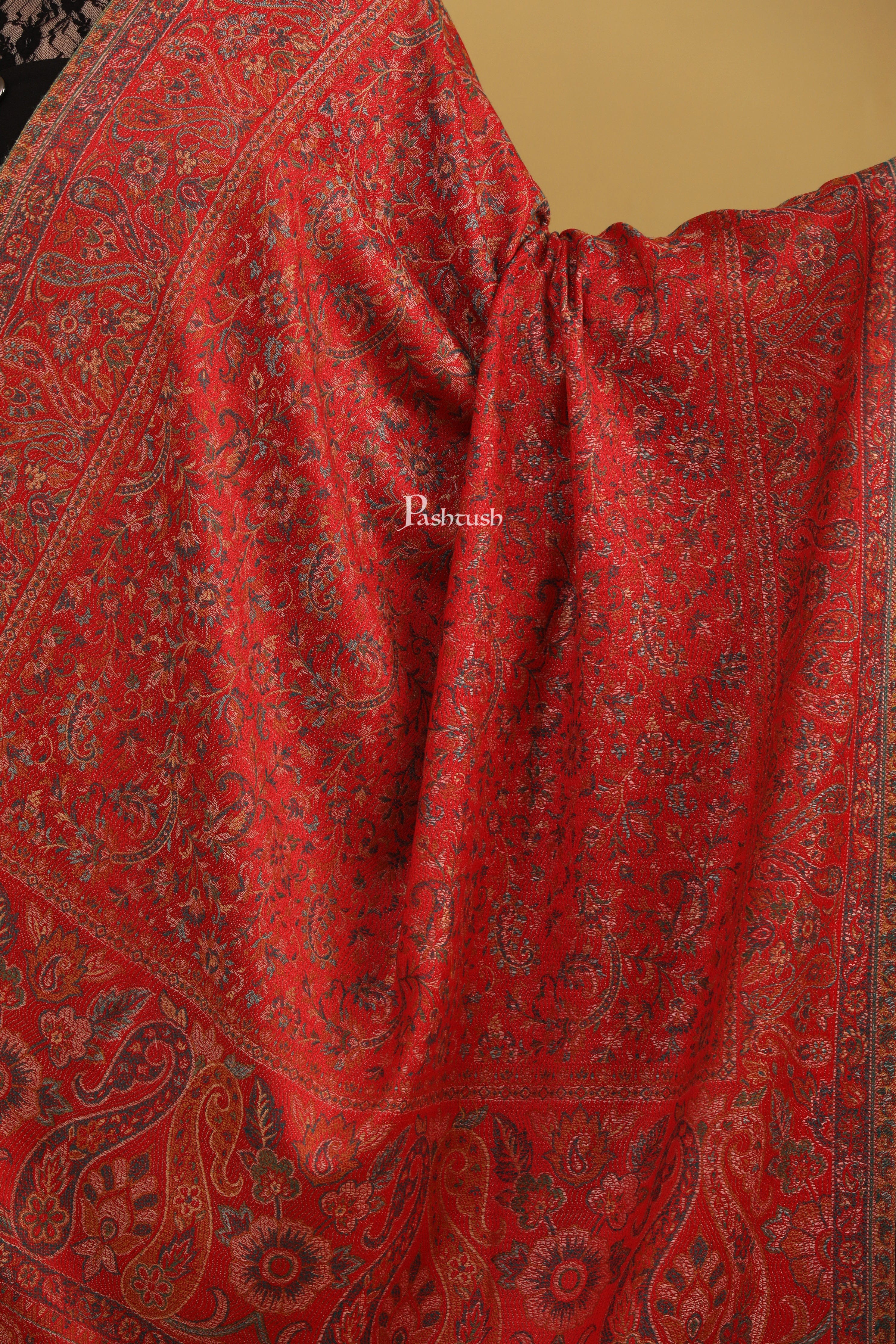 Pashtush Womens Faux Pashmina Shawl, Jamawar Design, Red - Image 2