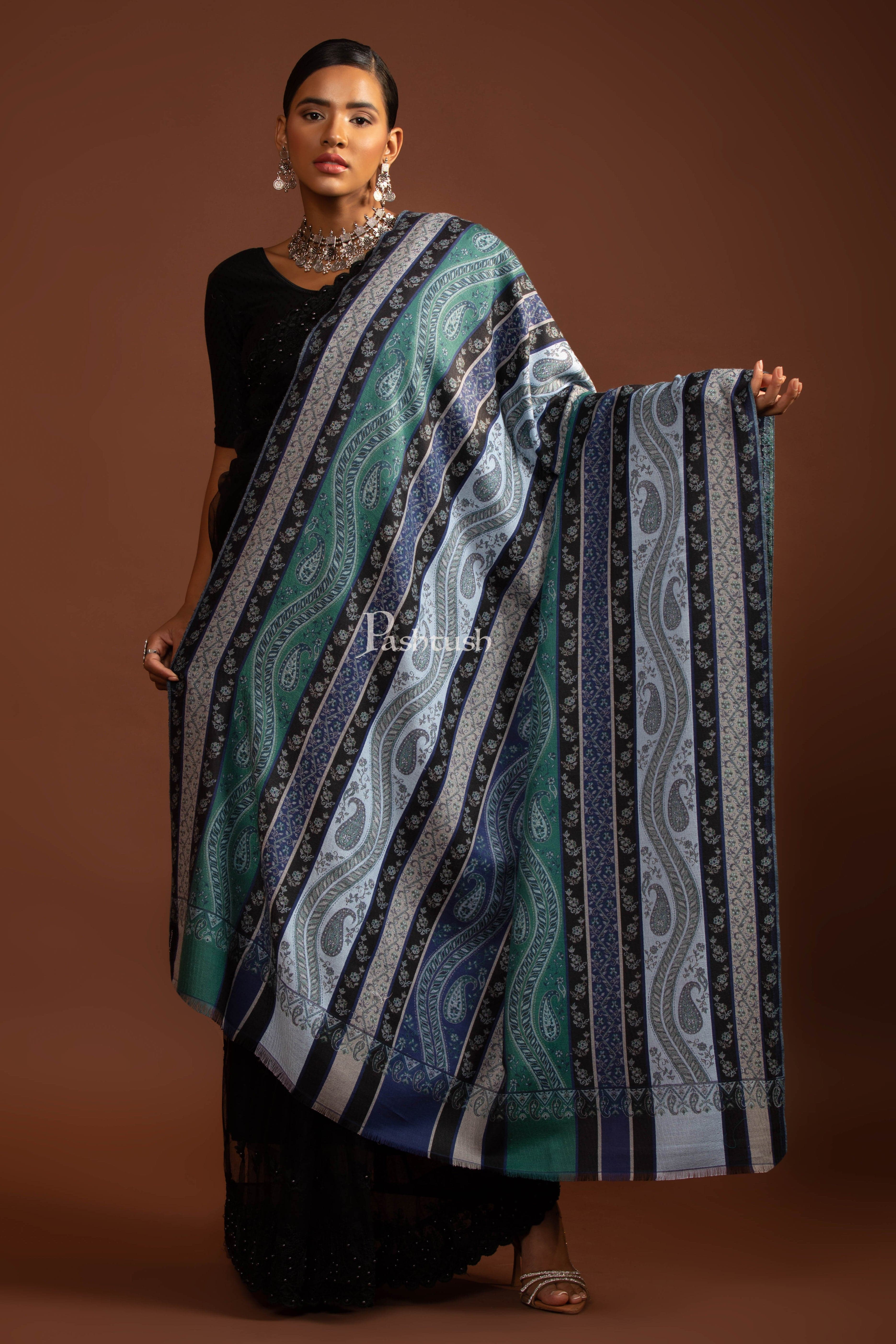Pashtush Womens Faux Pashmina Shawl, Multi Stripe Design, Multicolour - Image 5