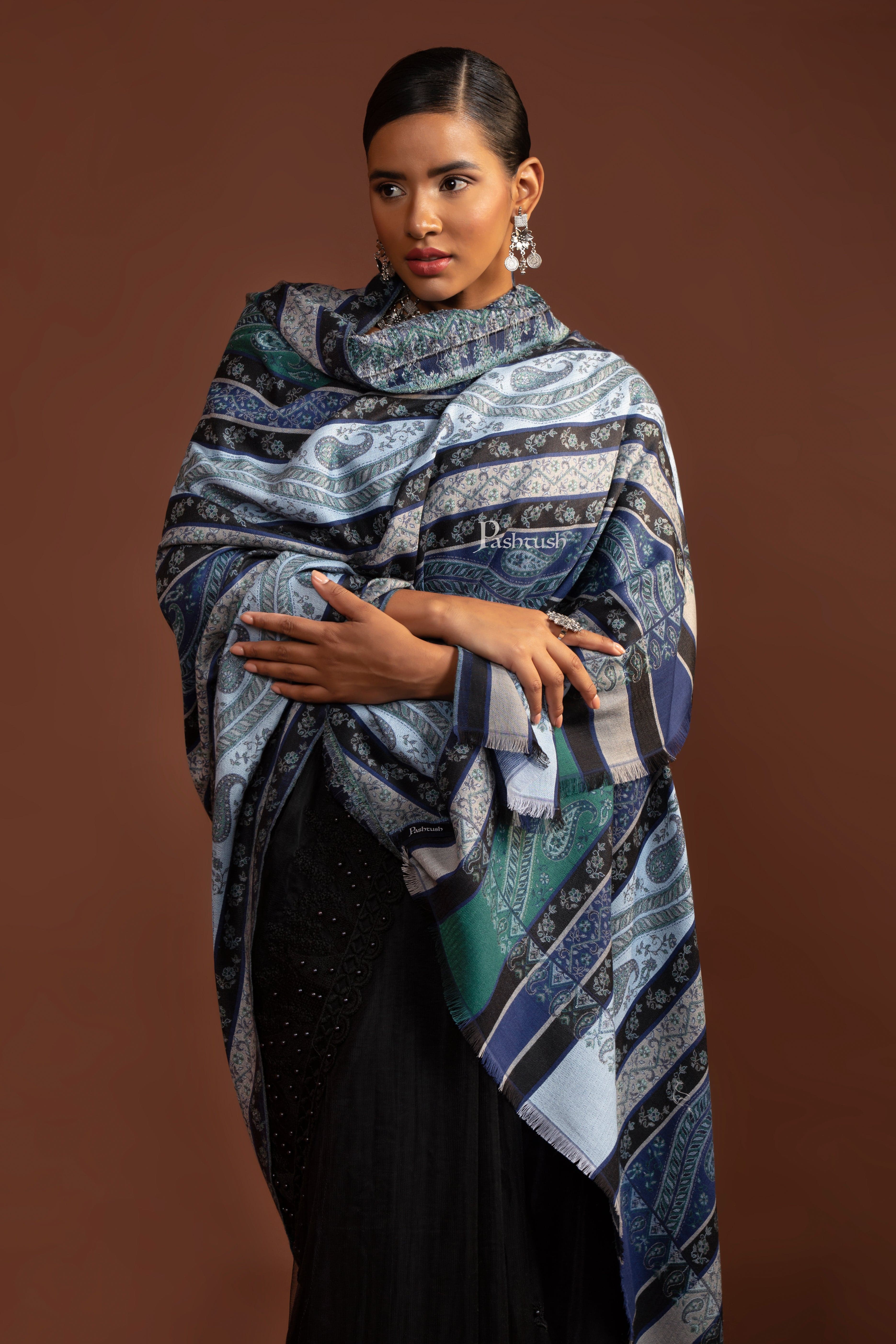 Pashtush Womens Faux Pashmina Shawl, Multi Stripe Design, Multicolour - Image 8