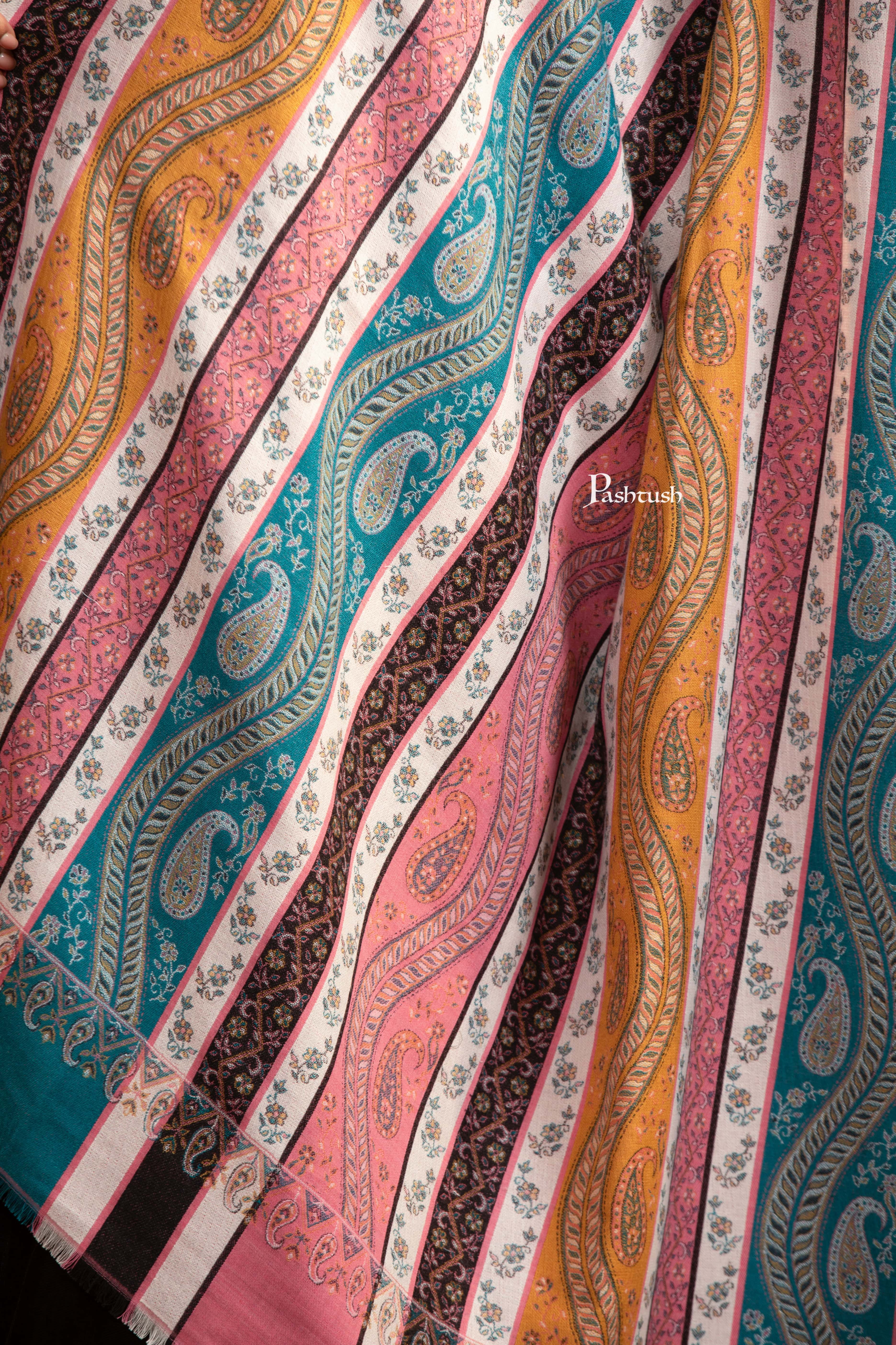 Pashtush Womens Faux Pashmina Shawl, Multi Stripe Design, Multicolour - Image 2