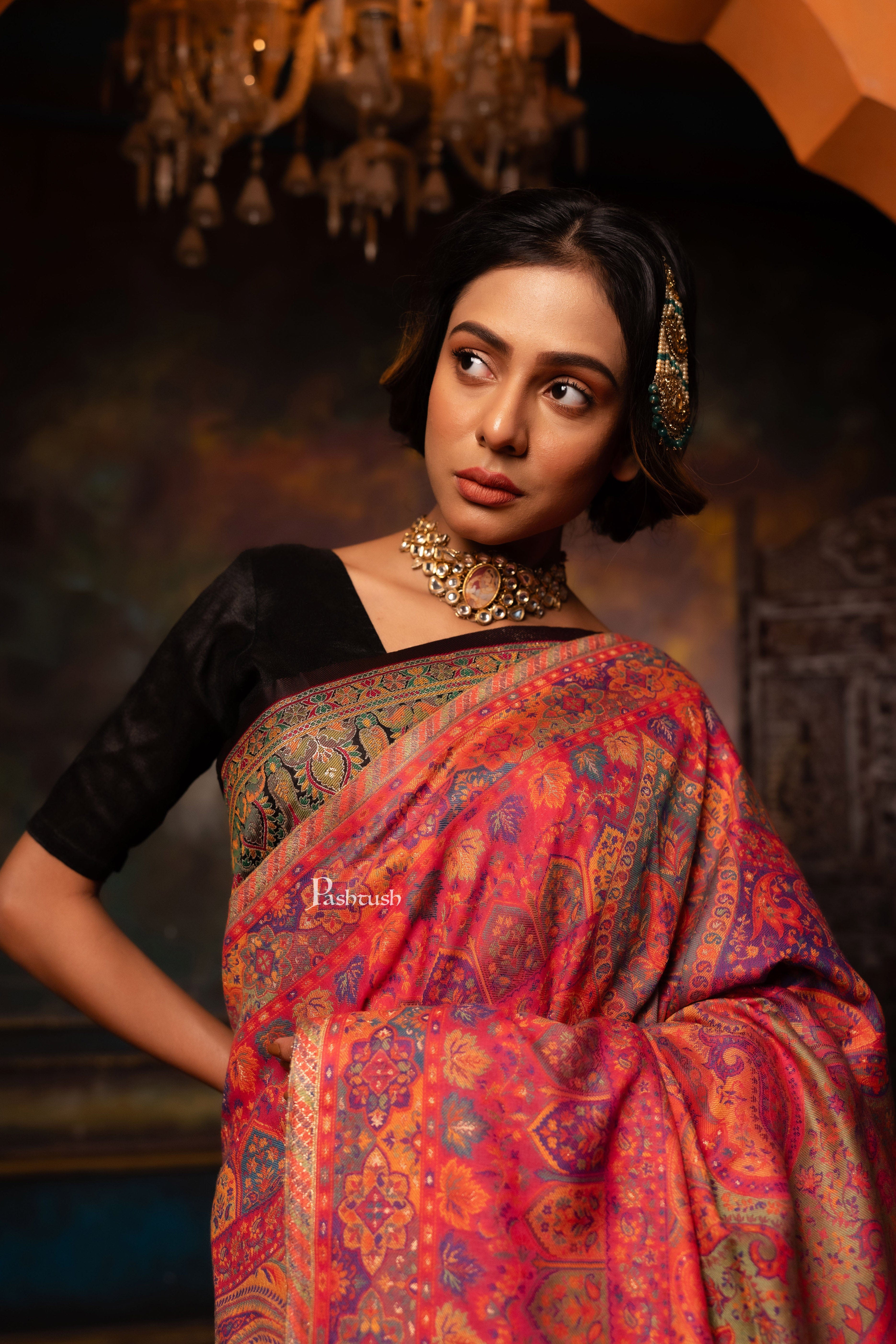 Pashtush Womens Faux Pashmina Shawl, Pailsey Weave Design, Pink - Image 4