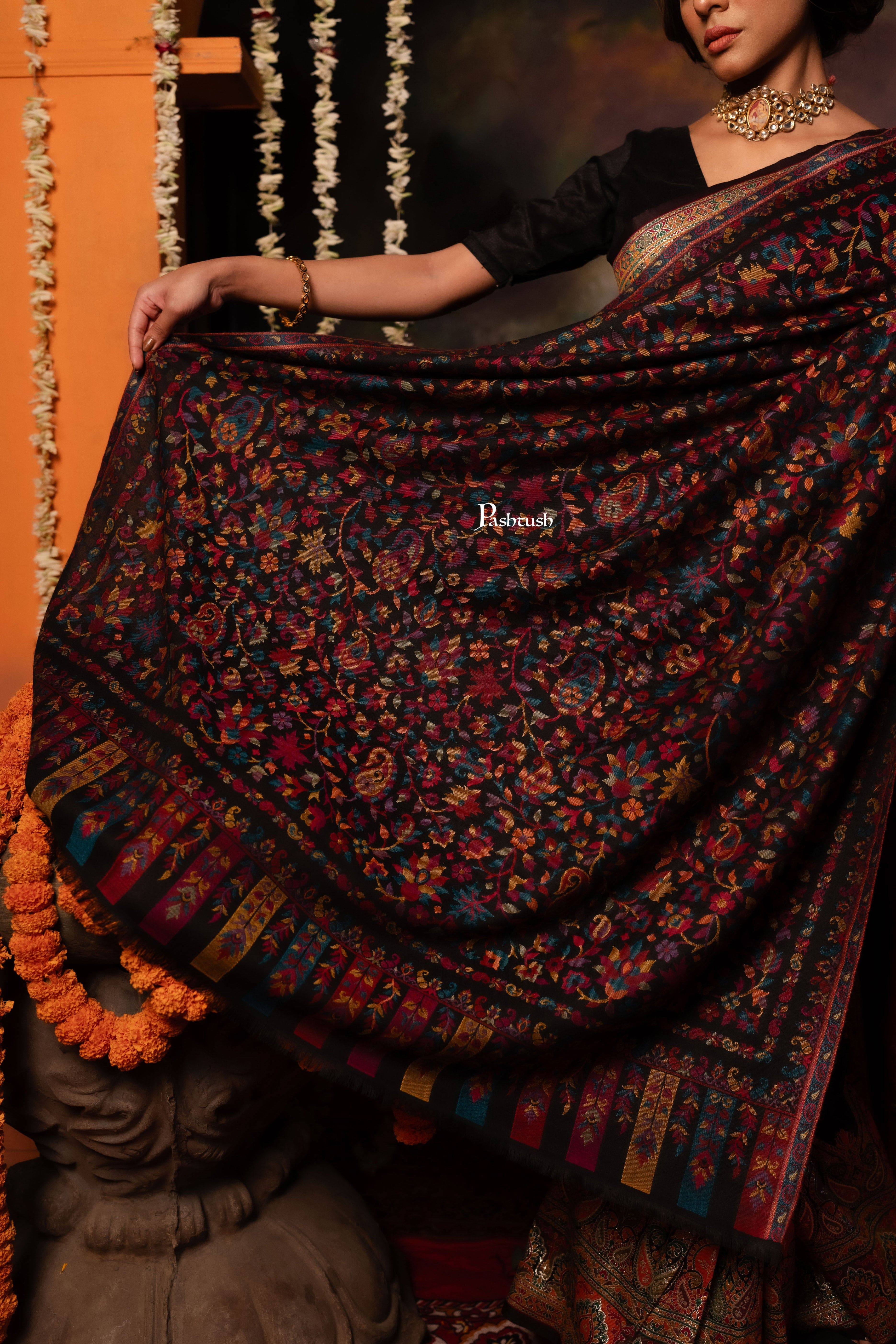 Pashtush Womens Faux Pashmina Shawl, Paisley Design, Black - Image 2