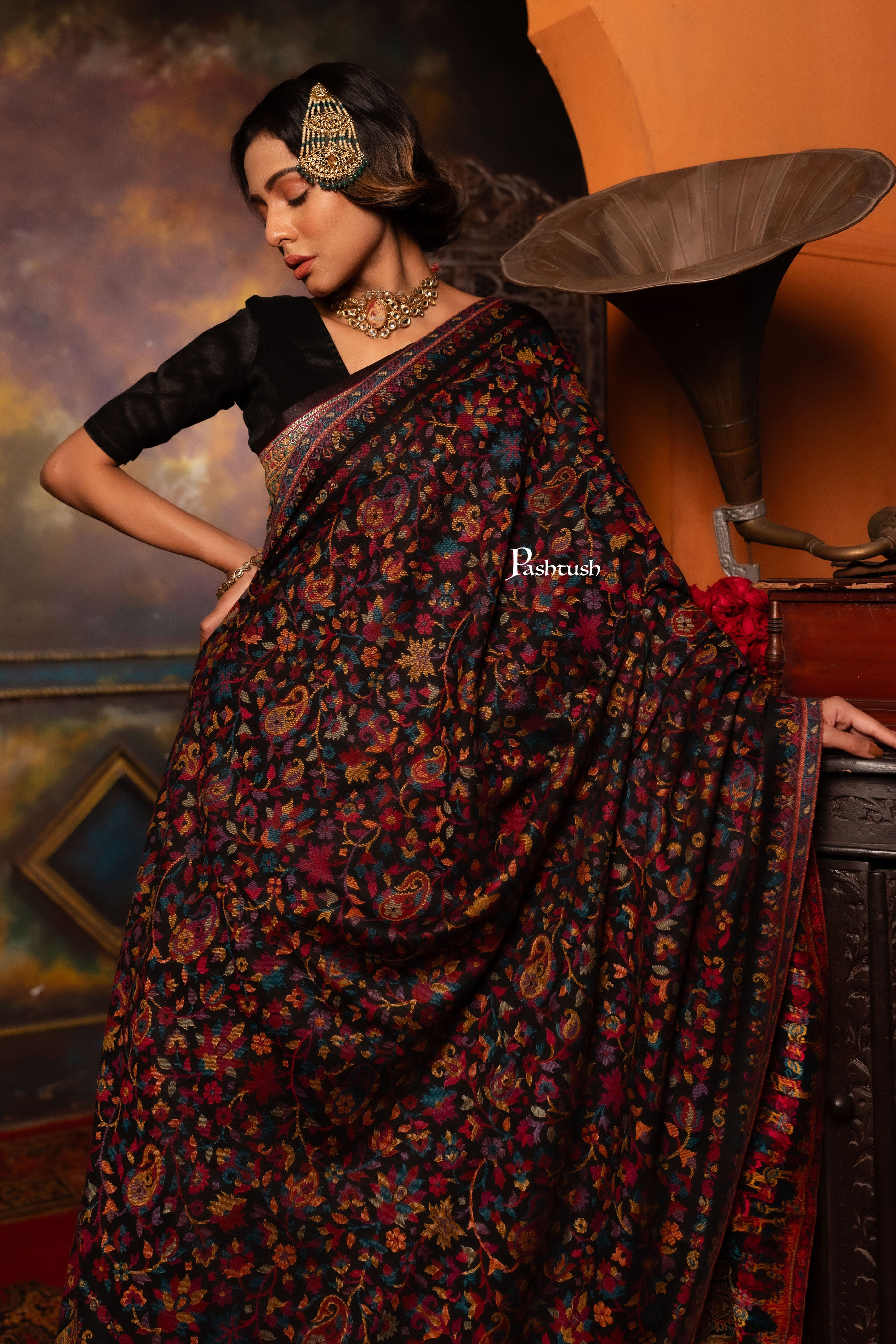 Pashtush Womens Faux Pashmina Shawl, Paisley Design, Black - Image 3