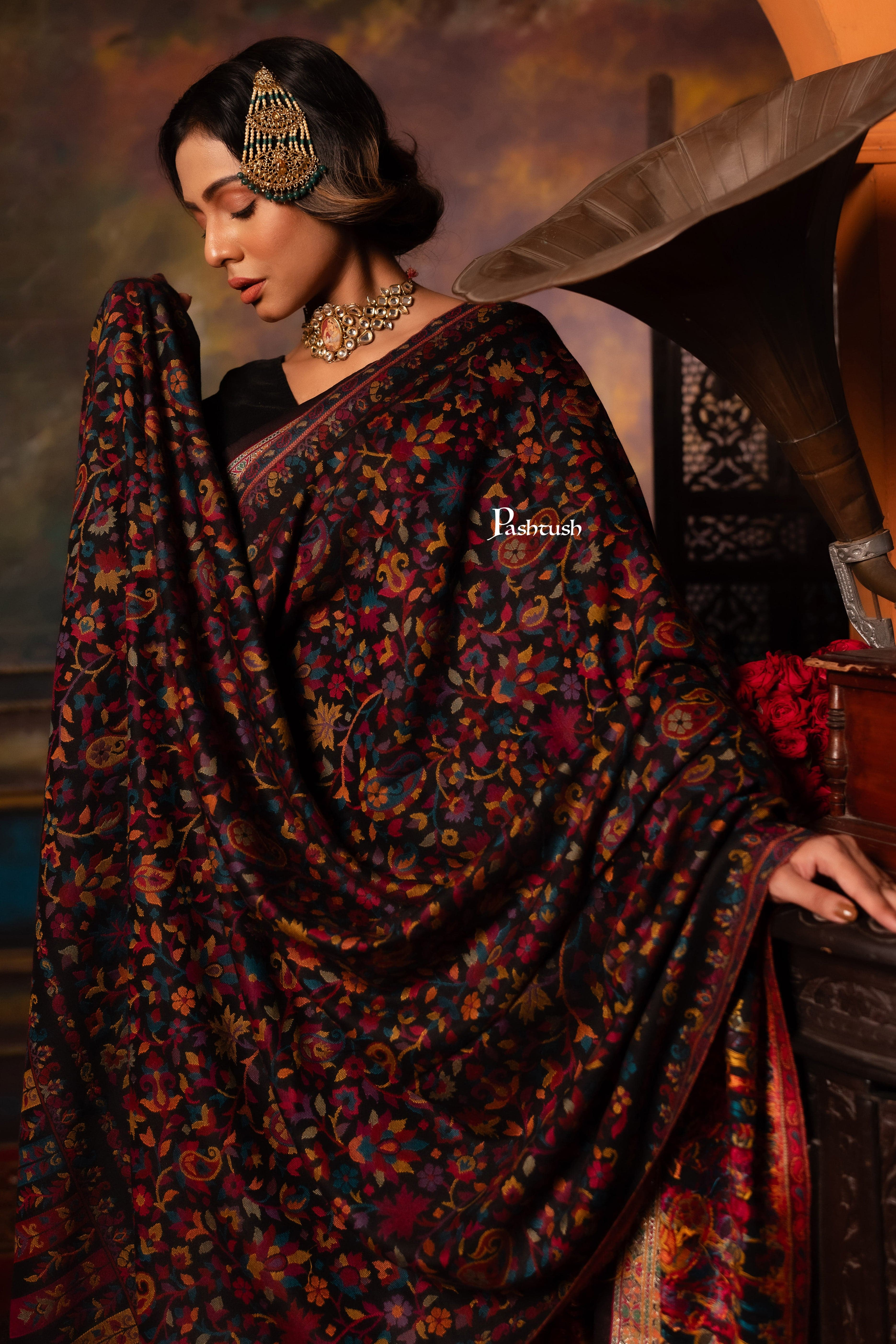 Pashtush Womens Faux Pashmina Shawl, Paisley Design, Black - Image 5