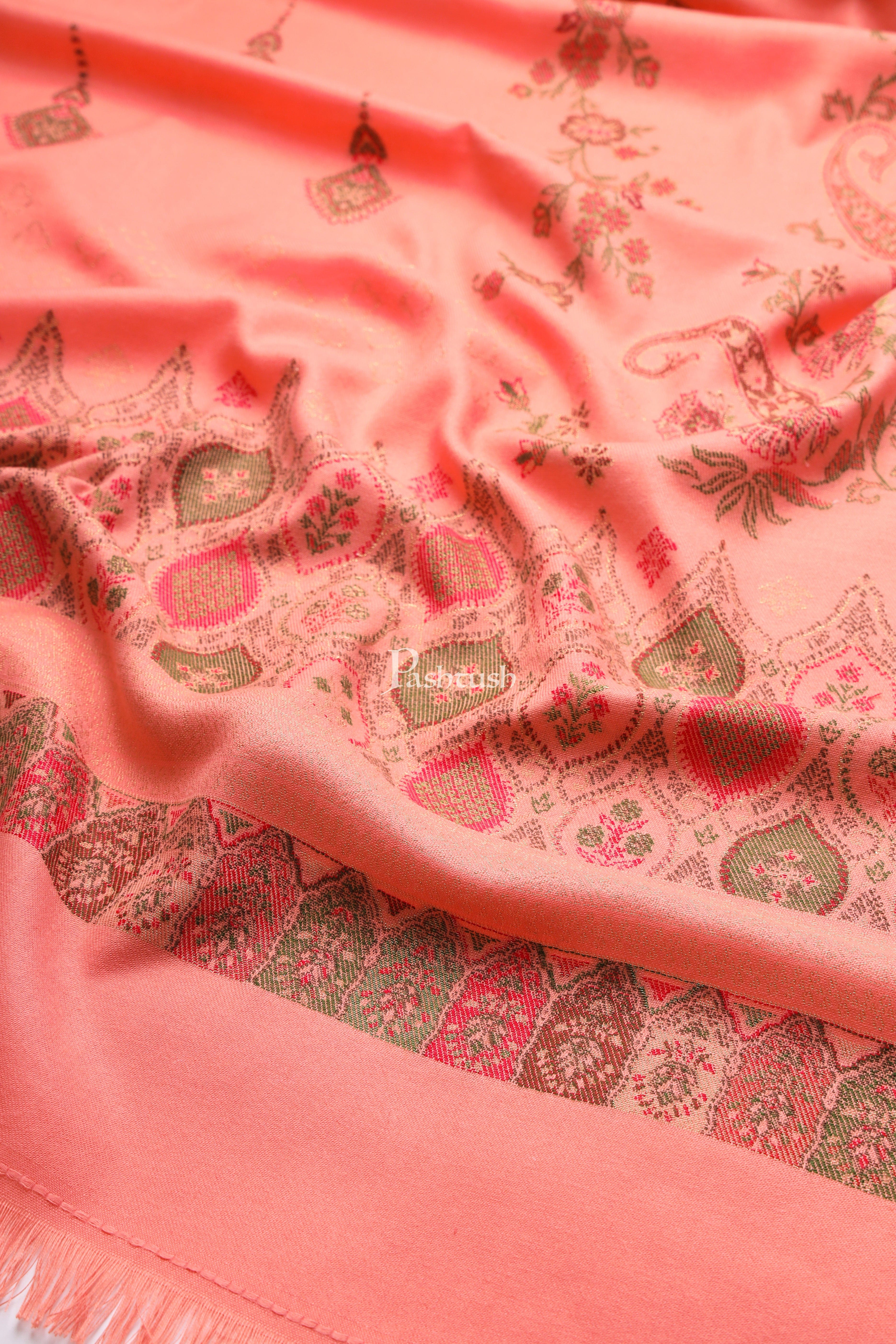Pashtush Womens Faux Pashmina Shawl, Paisley Weave Zari Design, Peach (Twilight) - Image 2