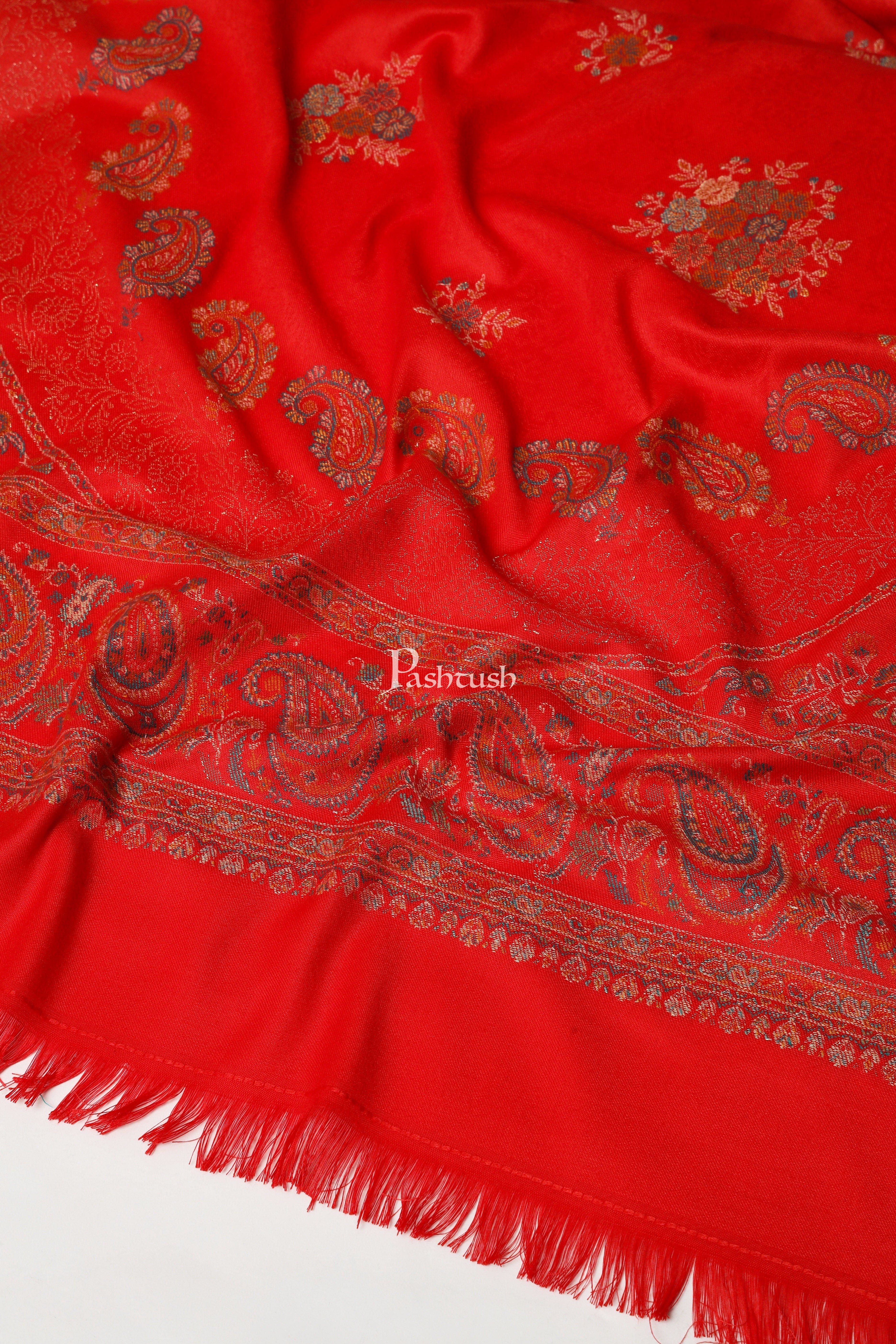 Pashtush Womens Faux Pashmina Shawl, Paisley Weave Zari Design, Red (Twilight) - Image 4