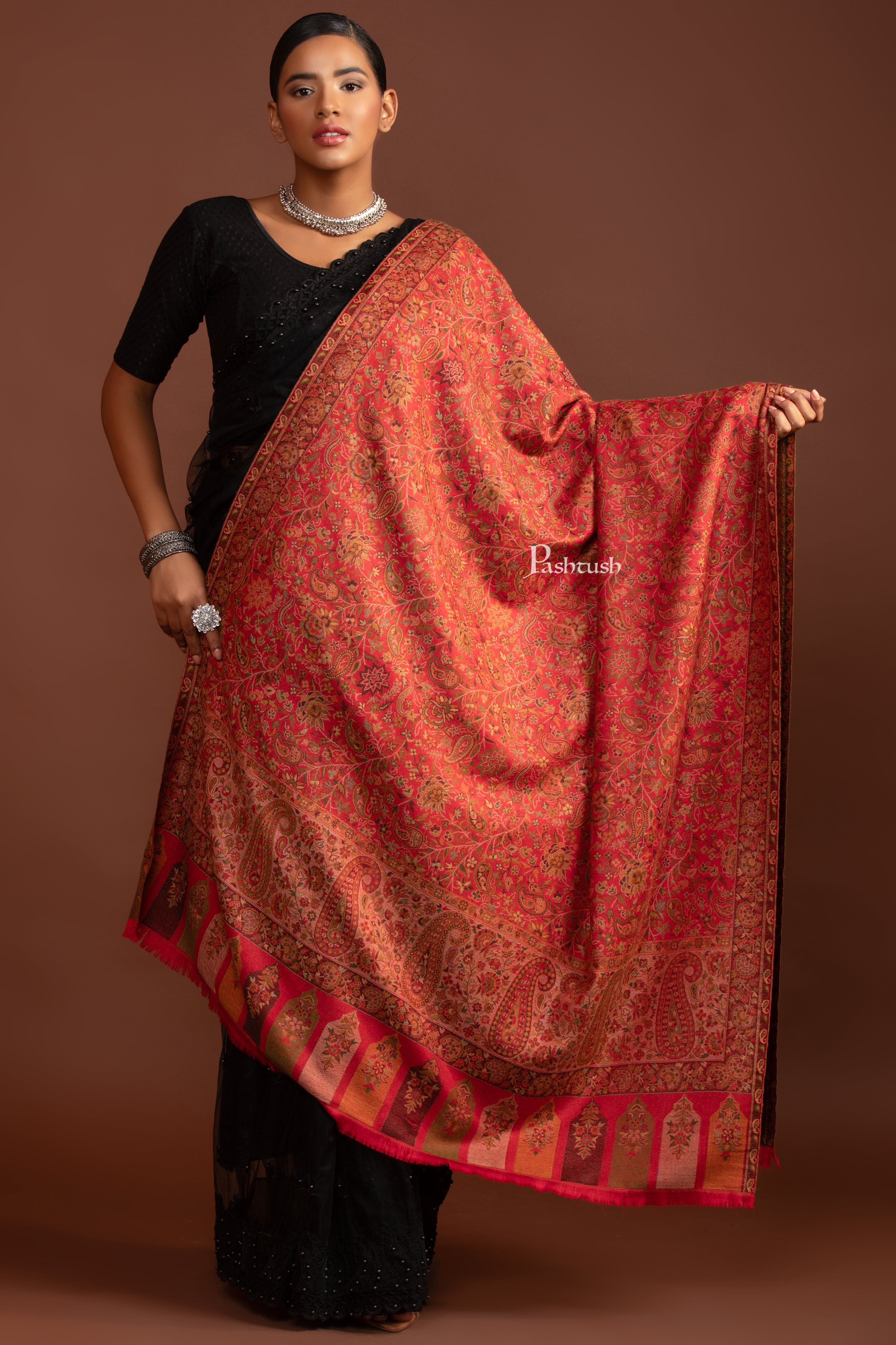 Pashtush Womens Faux Pashmina Shawl, Pasiley Weave' Design, Red - Image 2