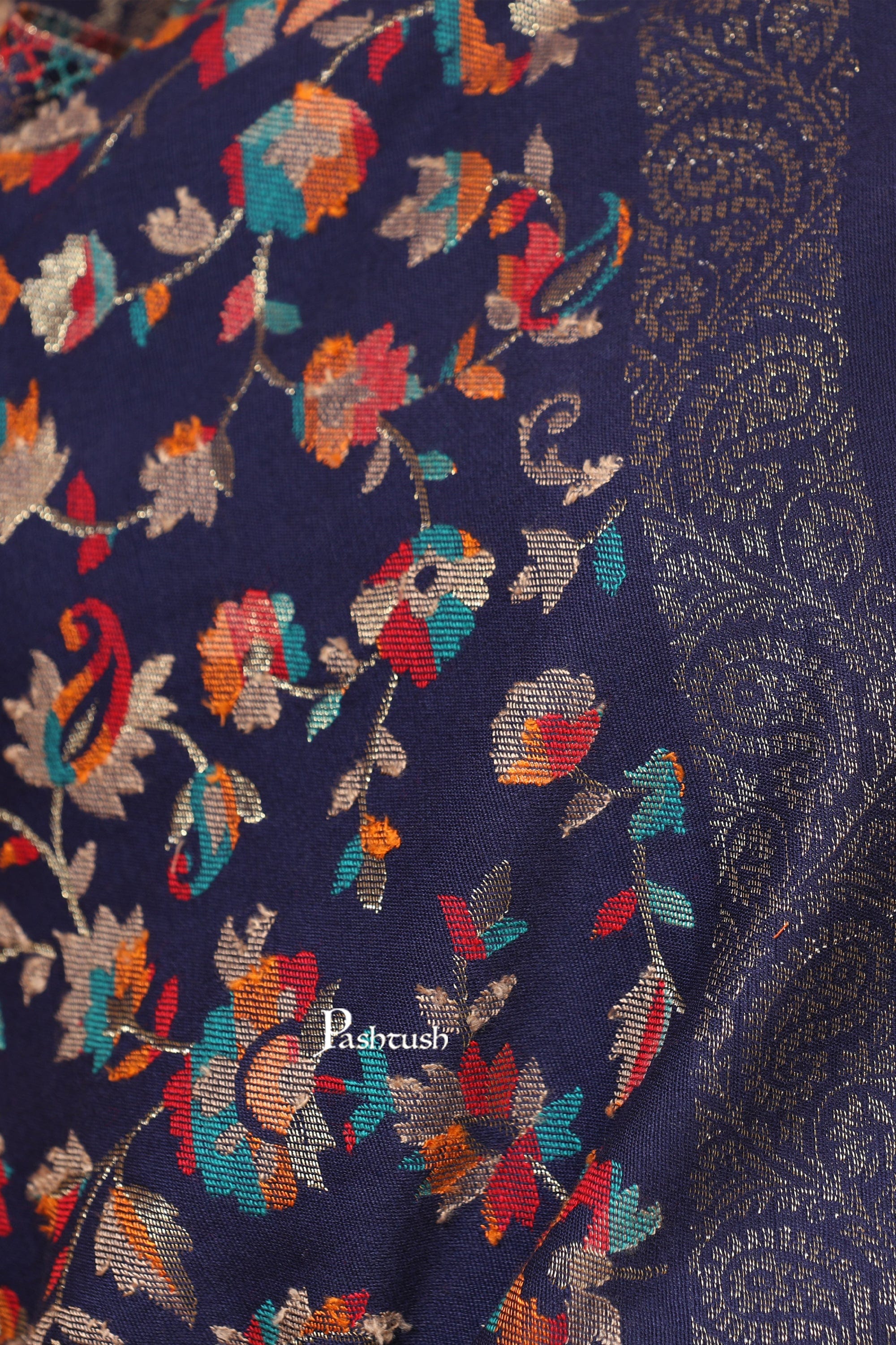 Pashtush womens Faux Pashmina shawl, Woven Paisely design, Blue - Image 3
