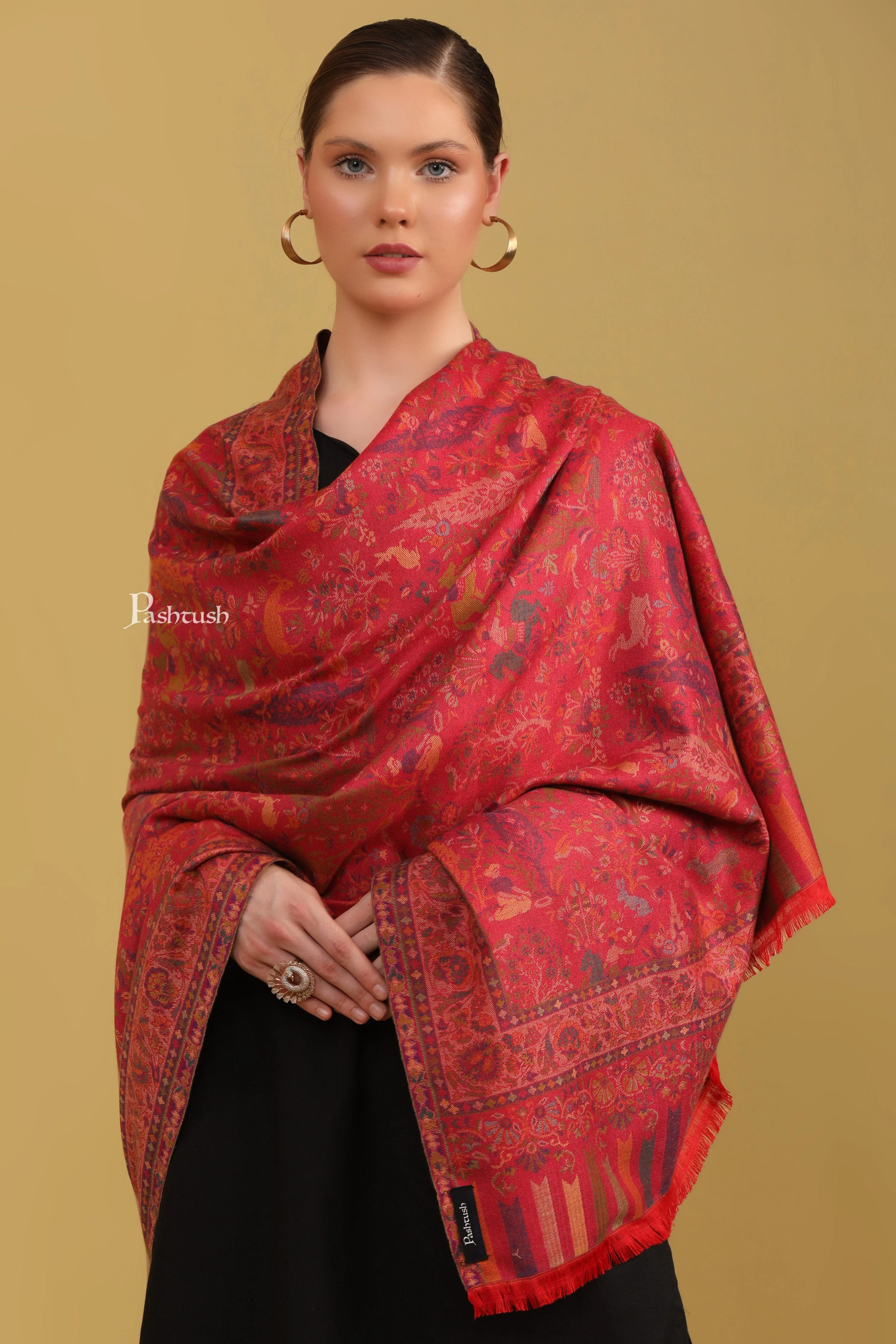 Pashtush Womens Faux Pashmina Shawl, Woven Paradise, Crimson - Image 4