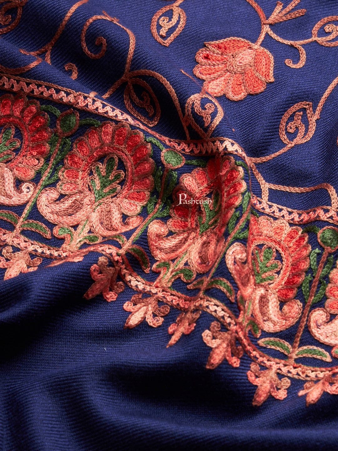 Pashtush Womens Faux Pashmina Stole, Aari Embroidery Design, Blue - Image 6