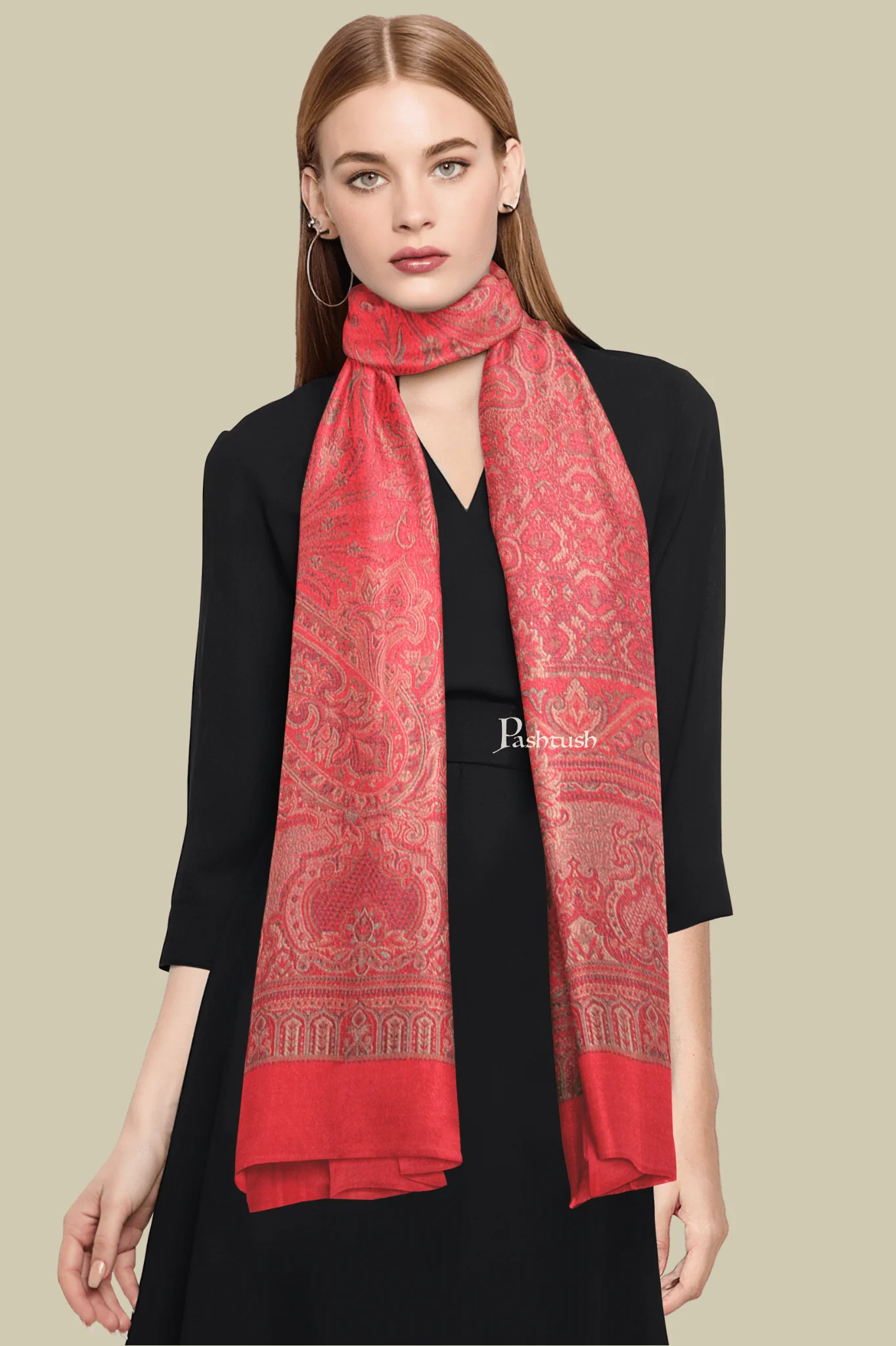 Pashtush Womens Faux Pashmina Stole,  Design, Maroon - Image 2