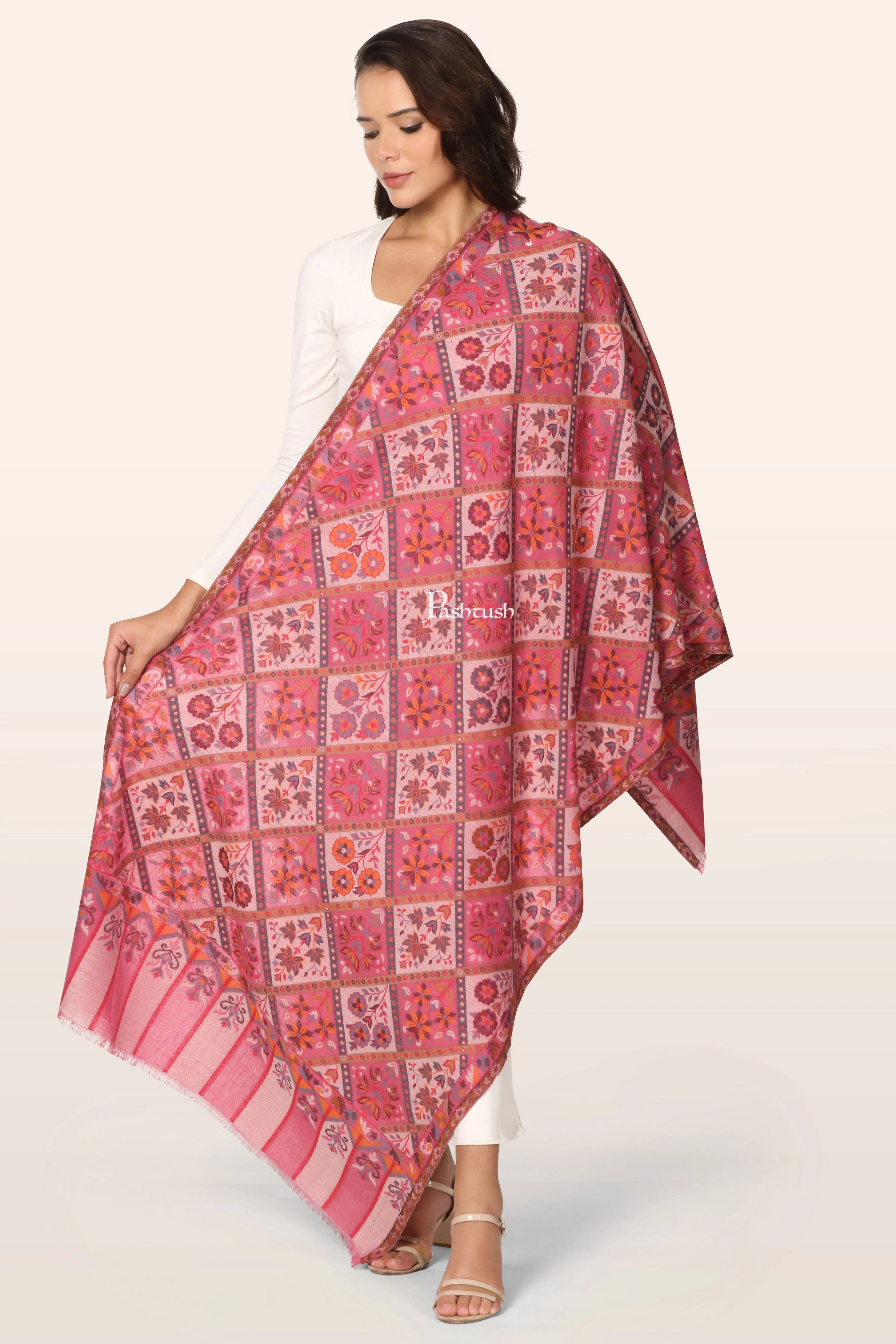 Pashtush Womens Faux Pashmina Stole, Diamond Weave Design, Pink - Image 6