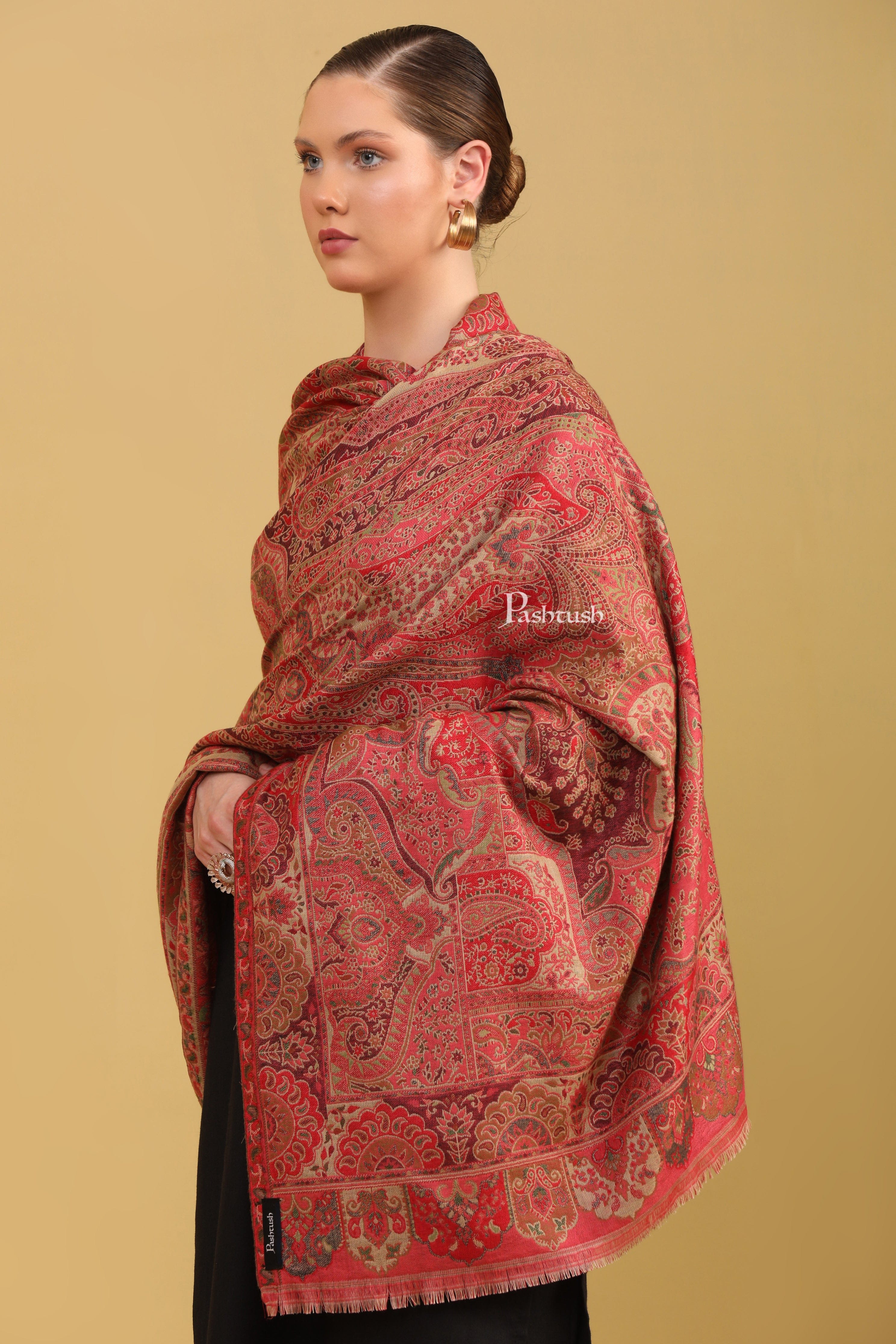 Pashtush Womens Faux Pashmina Stole, Ethnic Paisley Weave, Multicolour - Image 5