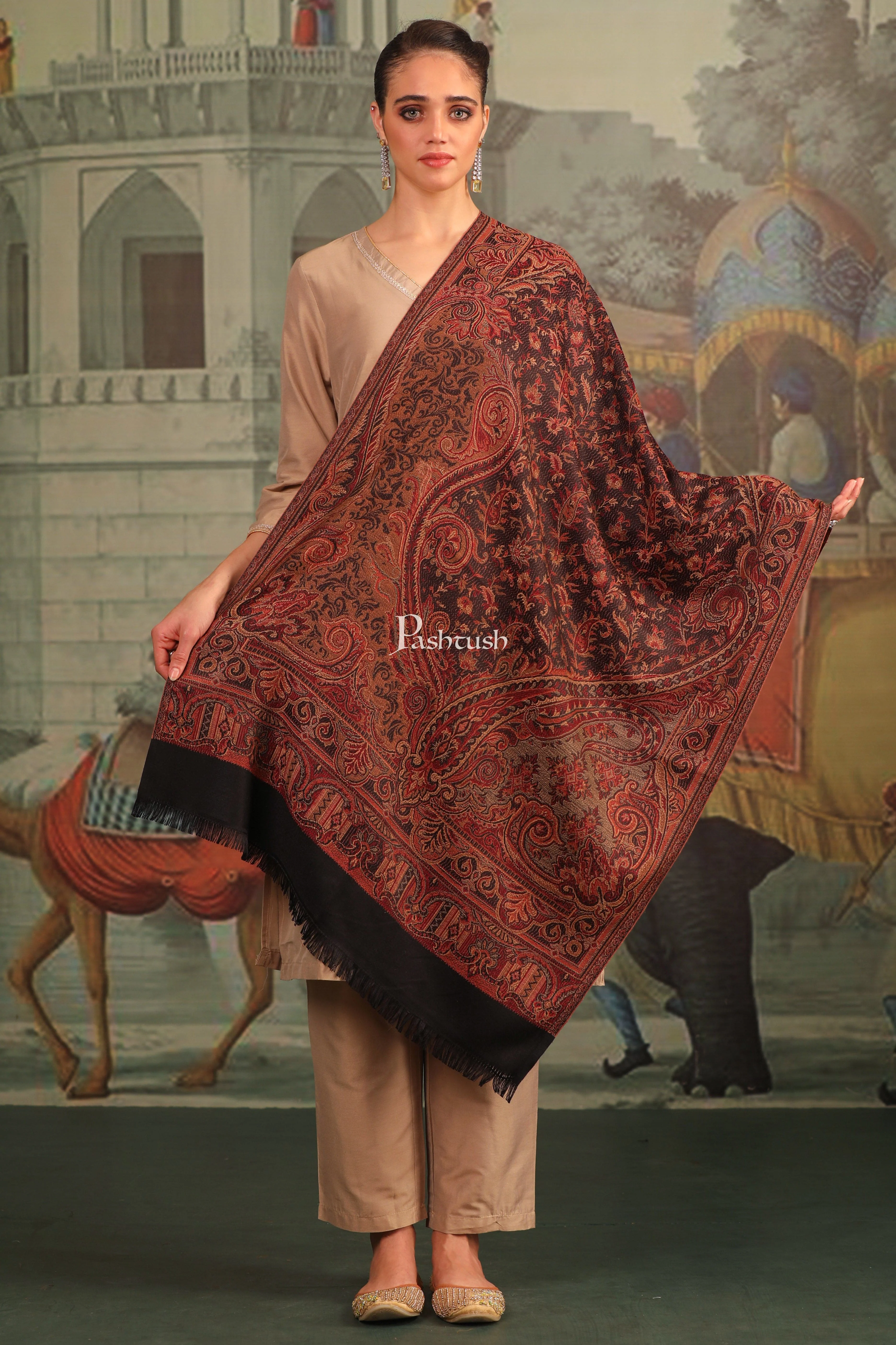 Pashtush Womens Faux Pashmina Stole, Paisley Design, Black