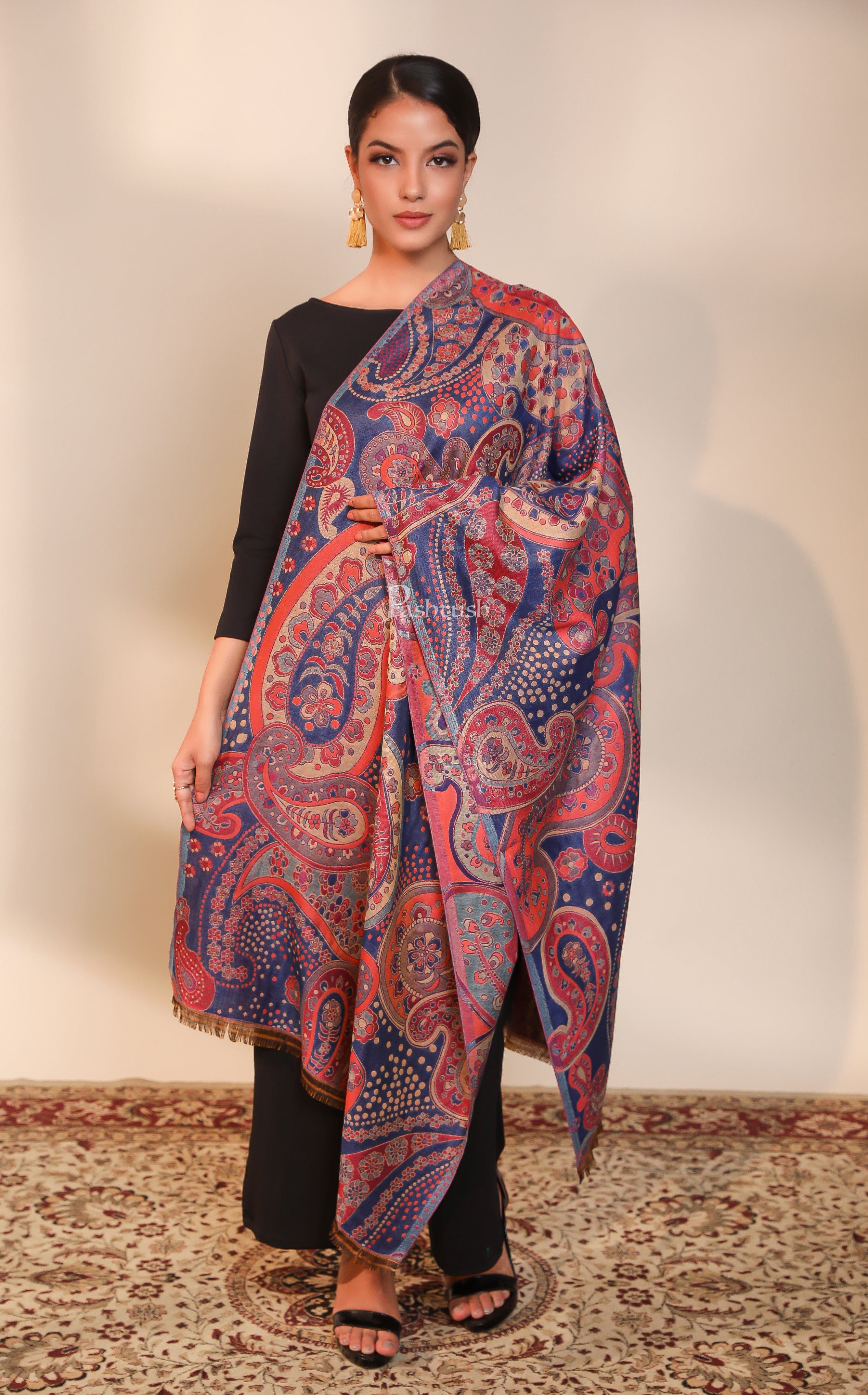 Pashtush womens Faux Pashmina stole, paisley weave design, Multicolour - Image 4