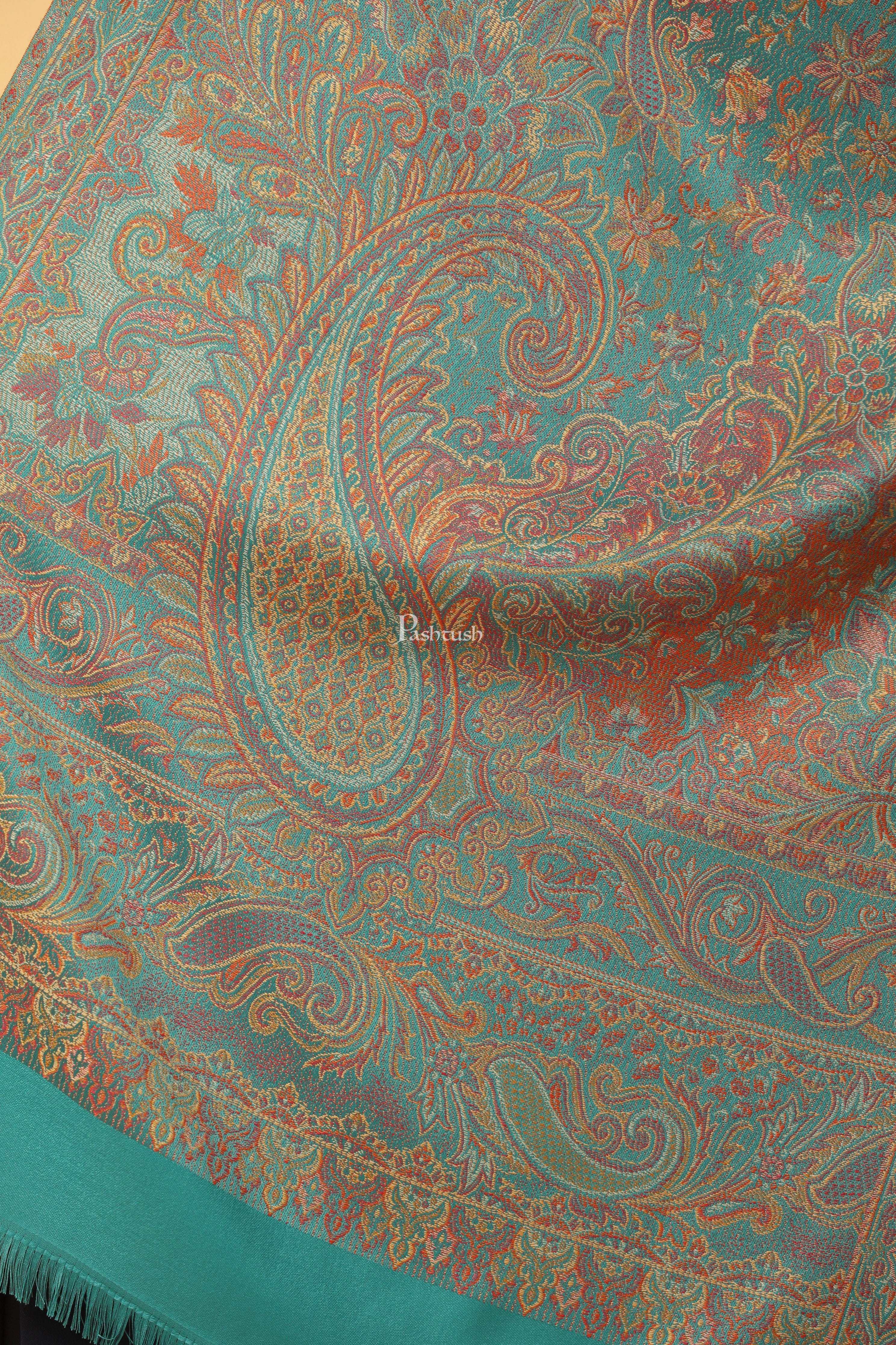 Pashtush Womens Faux Pashmina Stole, Pasiley Design, Arabic Sea Green - Image 2