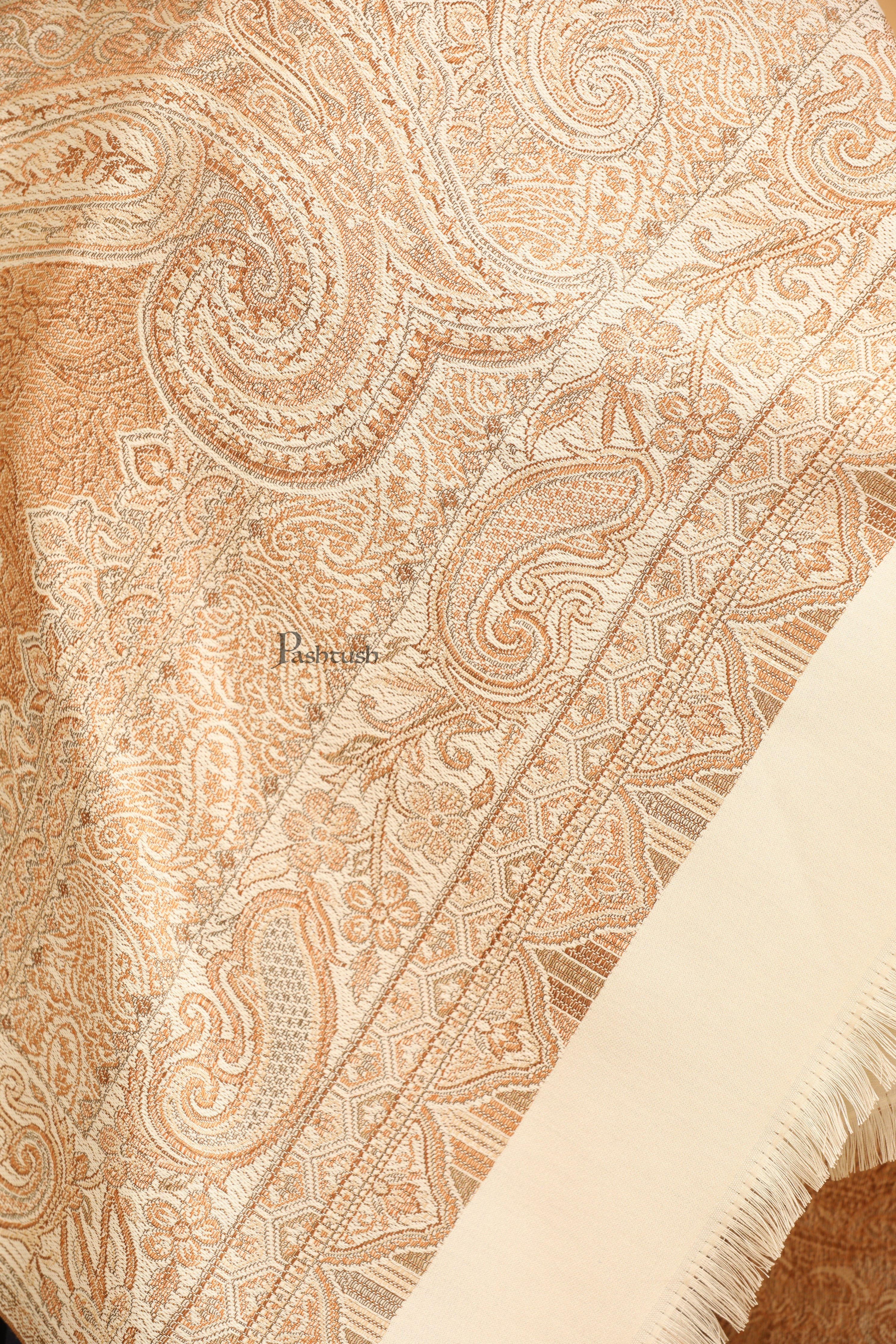 Pashtush Womens Faux Pashmina Stole, Pasiley Design, Ivory - Image 2