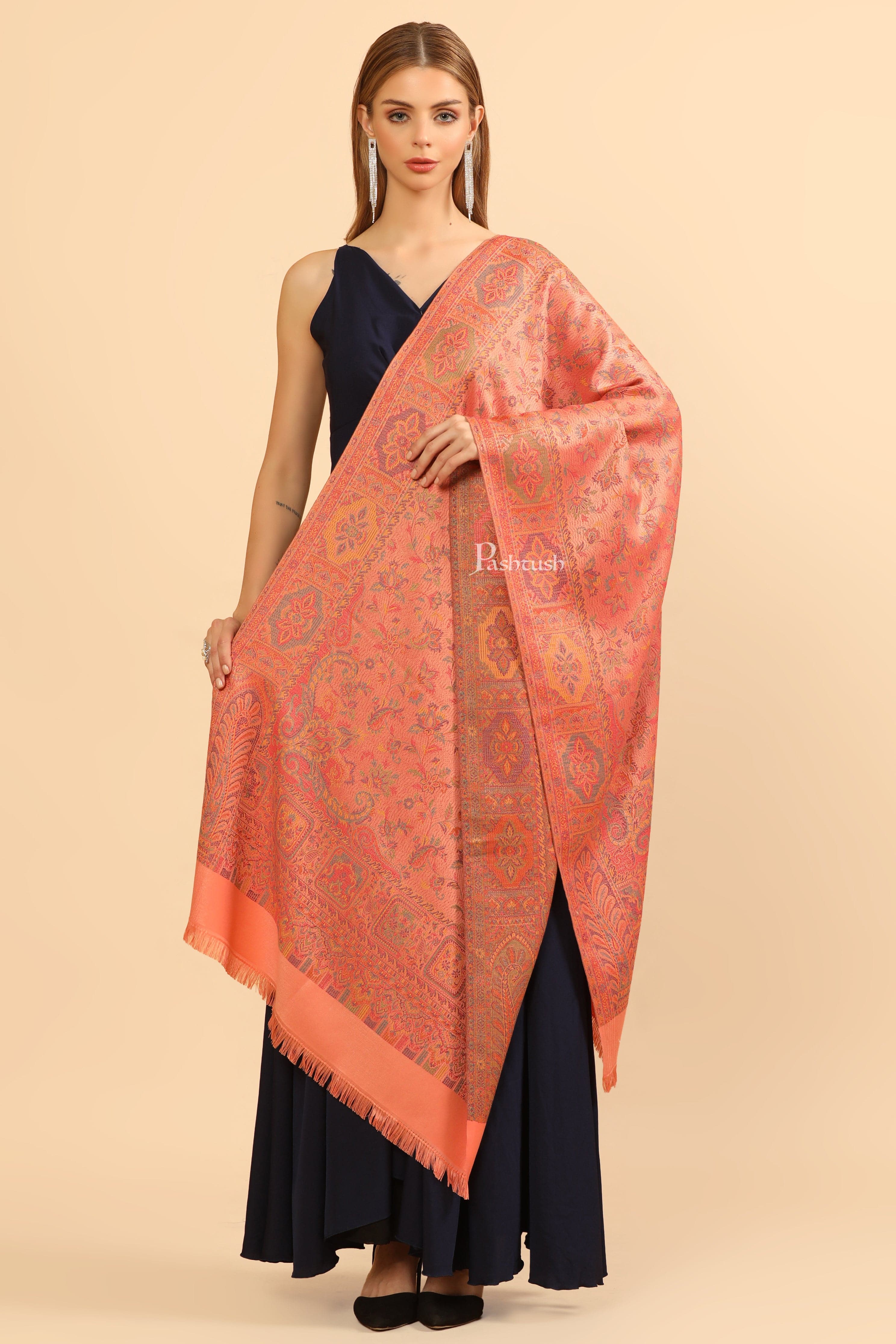 Pashtush Womens Faux Pashmina Stole, Pasiley Design, Peach