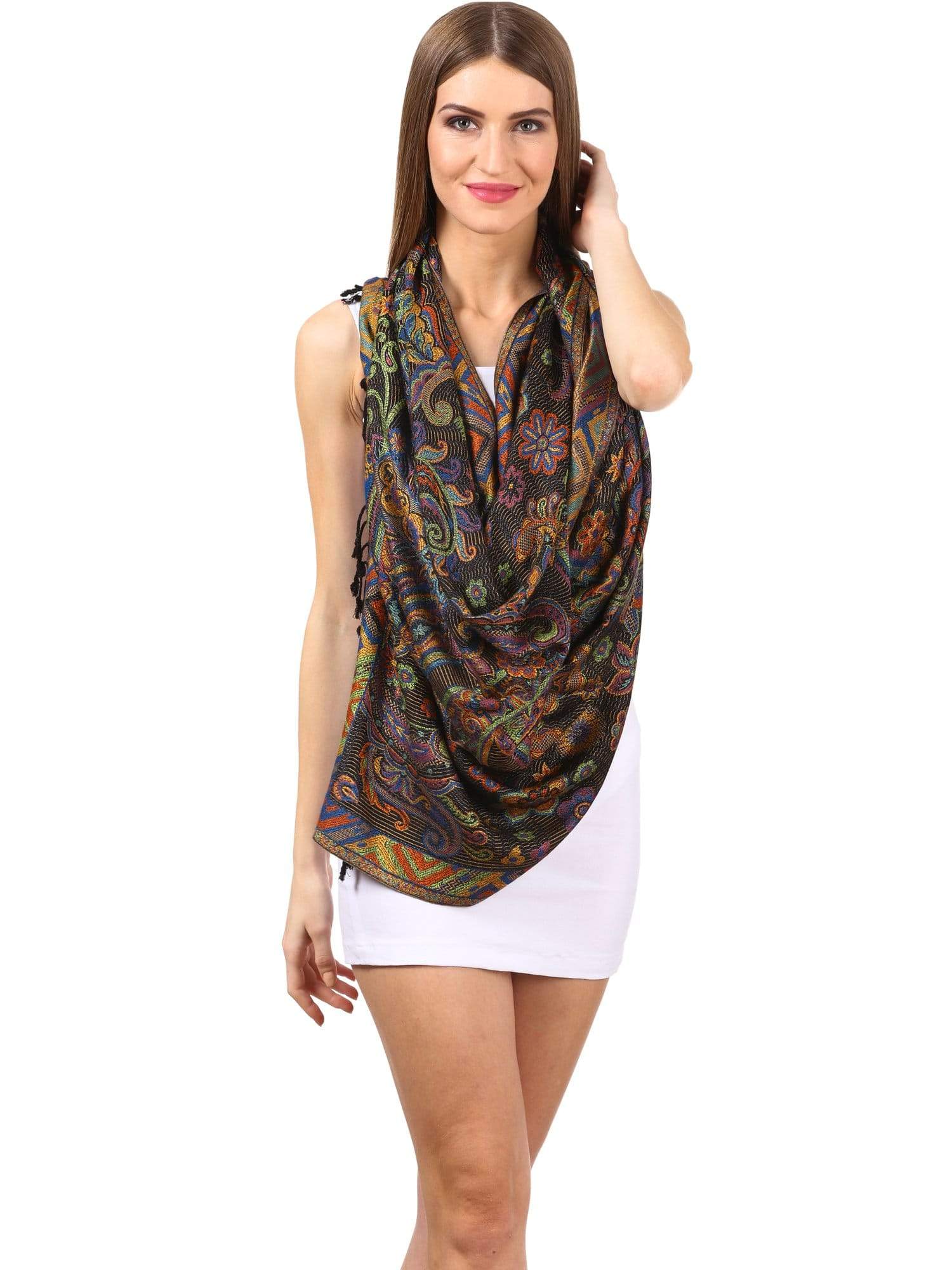 Pashtush Womens Fine Bamboo Jacquard Scarf, Reversible, Multicoloured - Baby Pink - Image 3