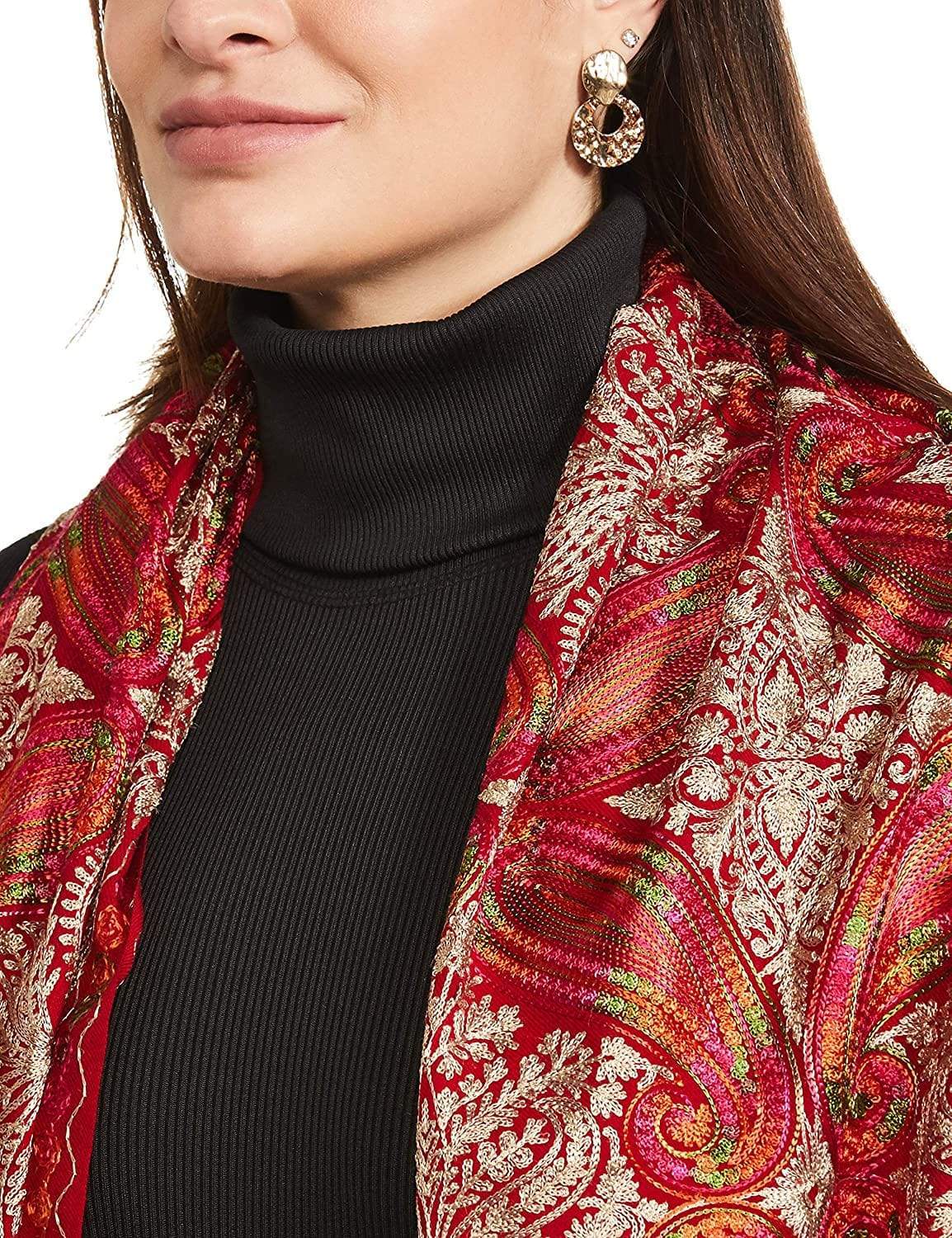 Pashtush Womens Fine Count, Silky Thread Nalki Embroidery Stole, Crimson - Image 7
