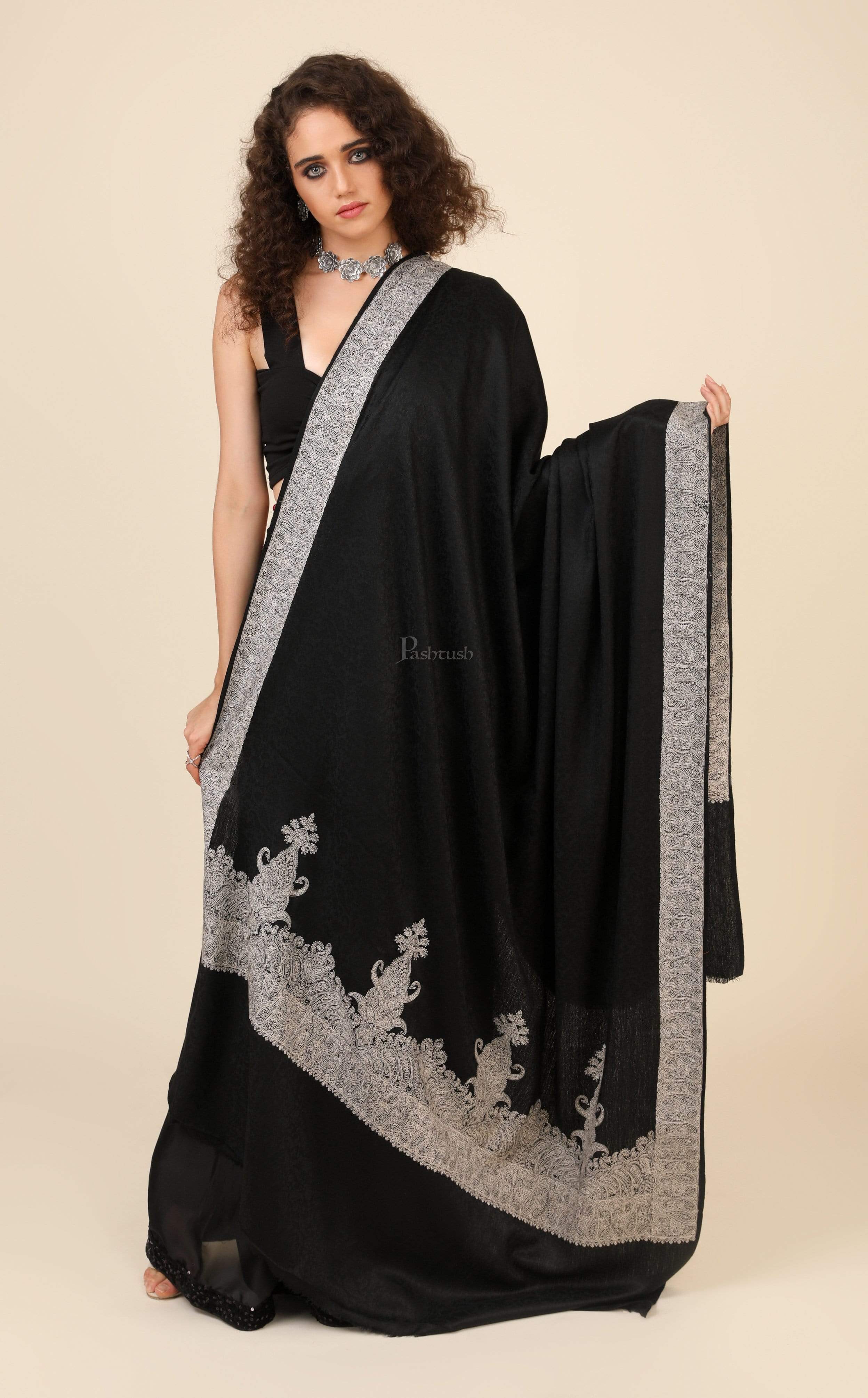Pashtush Womens, Fine Embroidery Shawl, Tone On Tone Needlework, Soft And Warm - Image 3