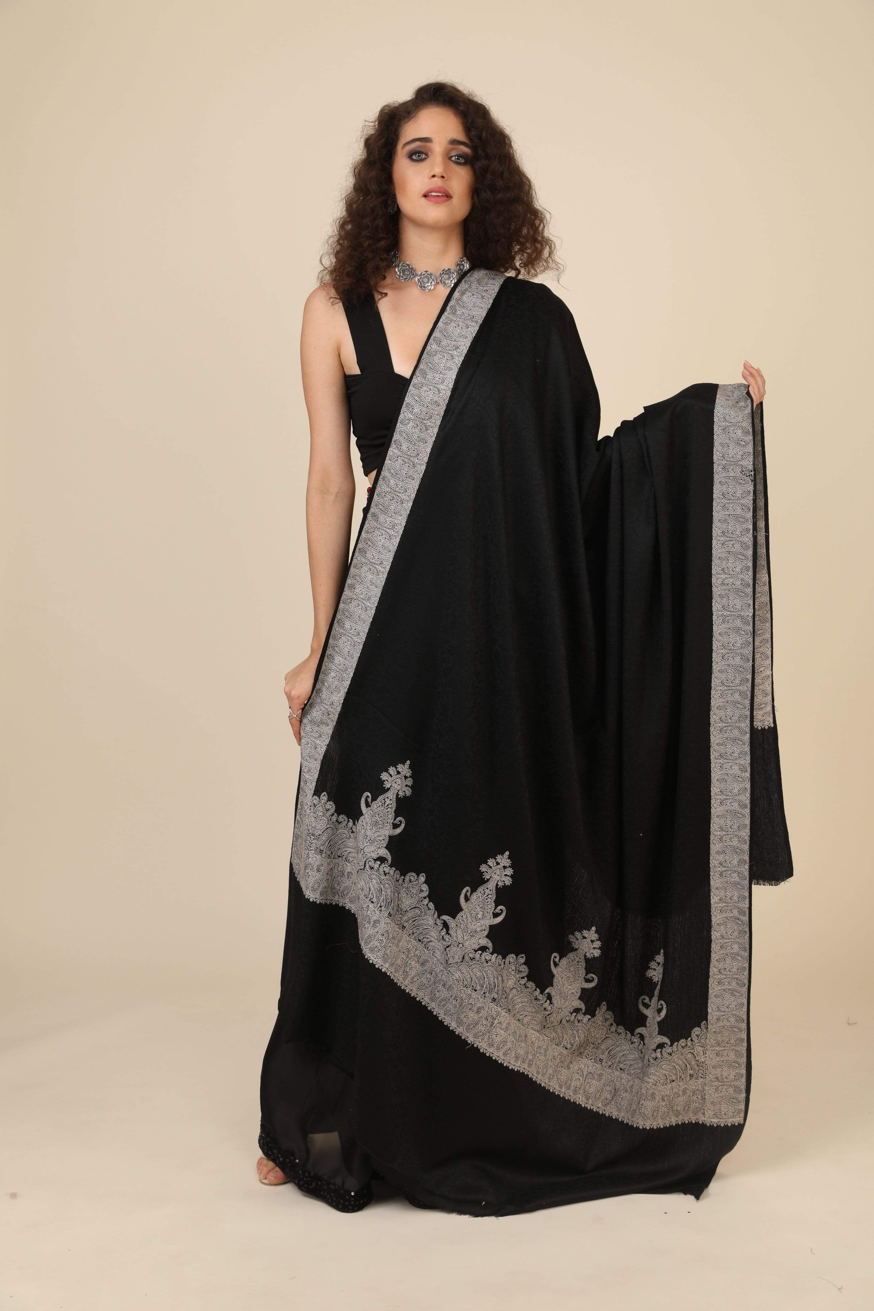 Pashtush Womens, Fine Embroidery Shawl, Tone On Tone Needlework, Soft And Warm - Image 4