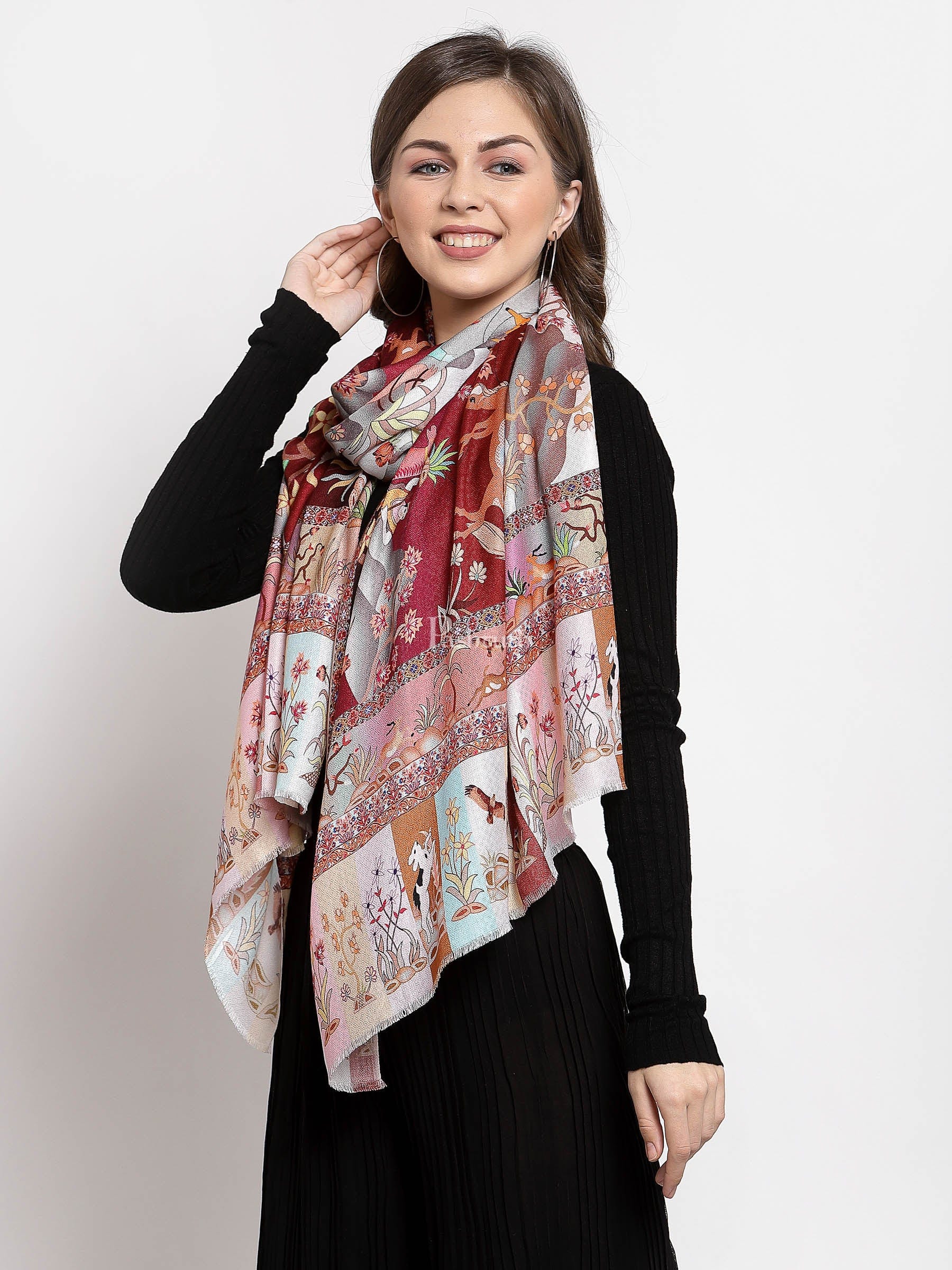 Pashtush Womens Fine Soft Bamboo Stole, Shikaardar Print Design - Image 2
