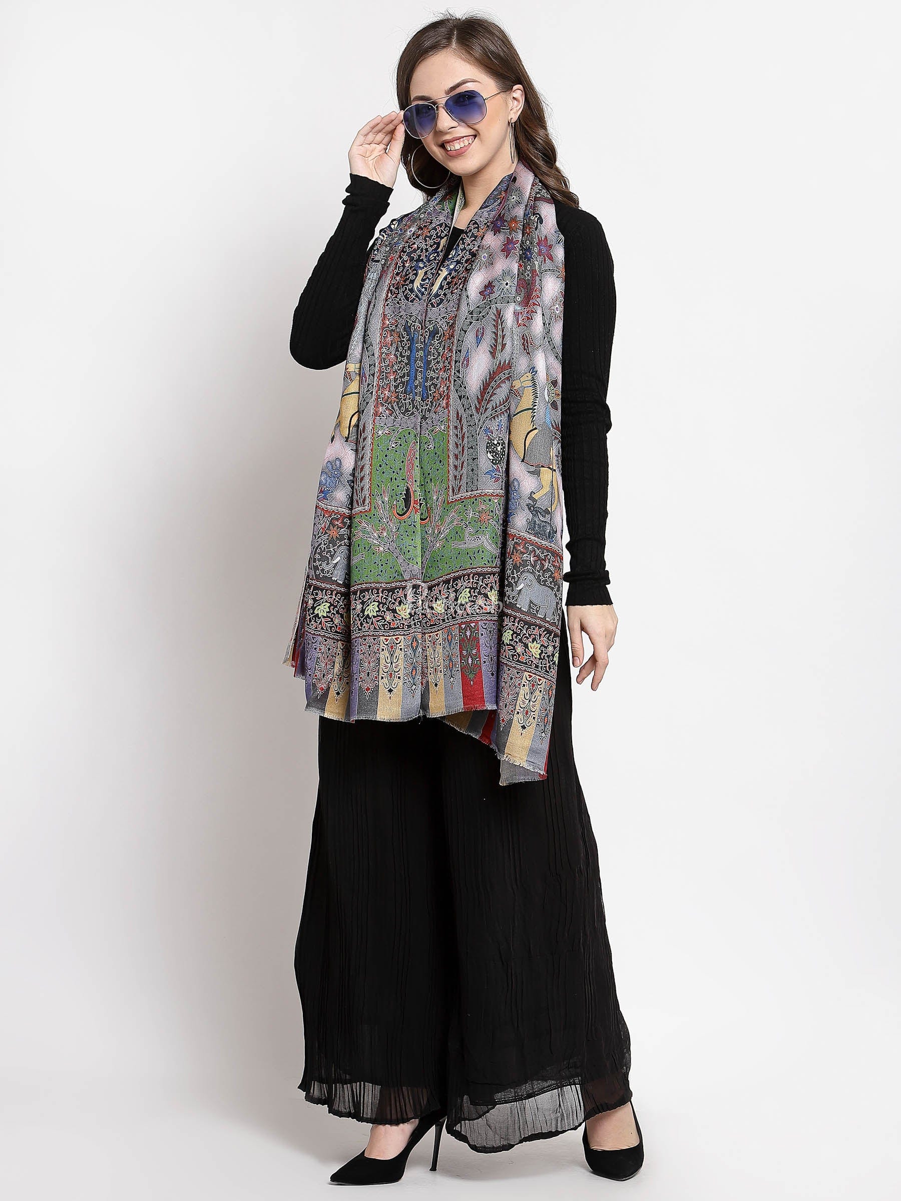 Pashtush Womens Fine Soft Bamboo Stole, Shikaardar Print Design - Image 3